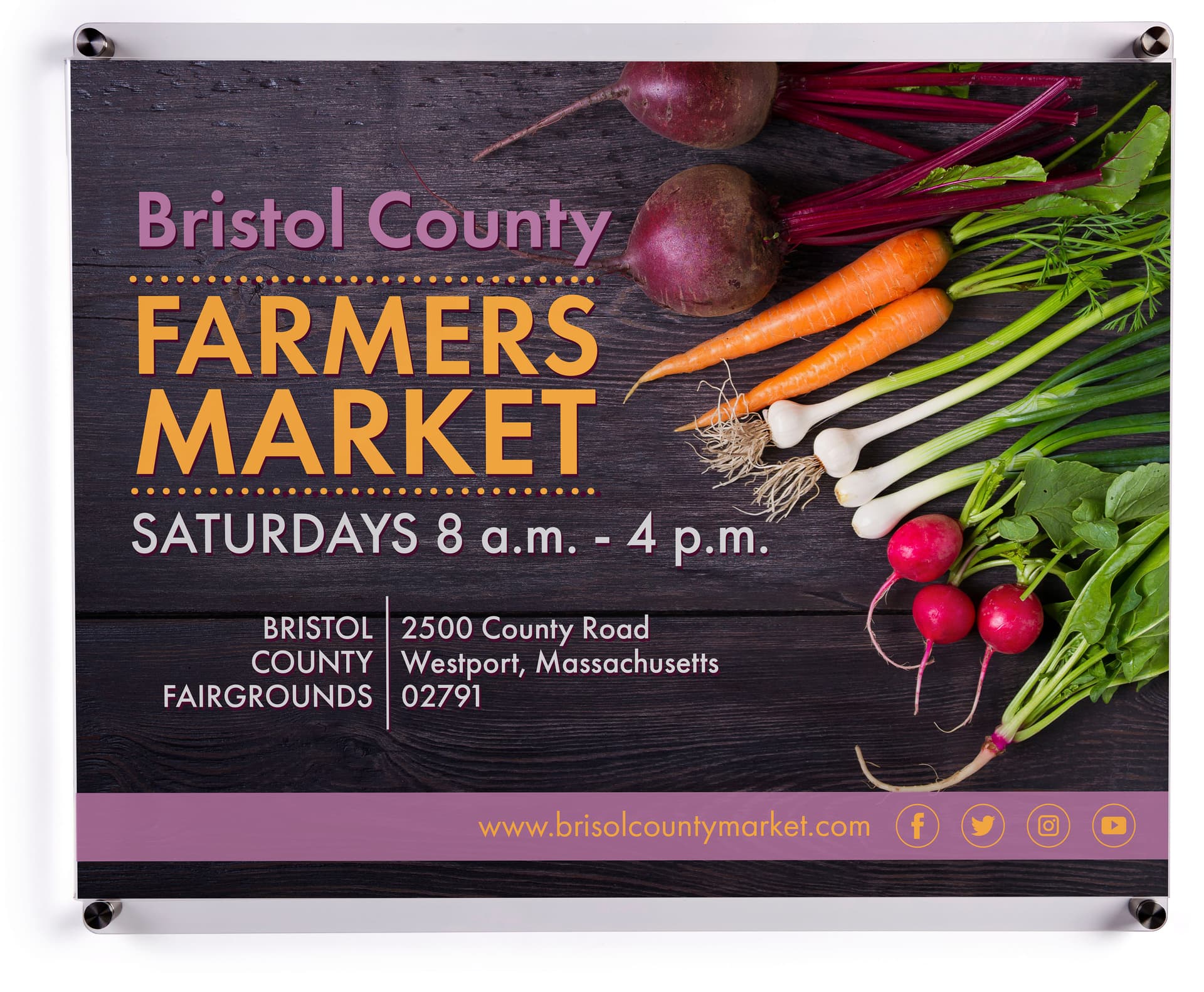 Acrylic wall mount sign holder accommodates portrait or landscape orientation