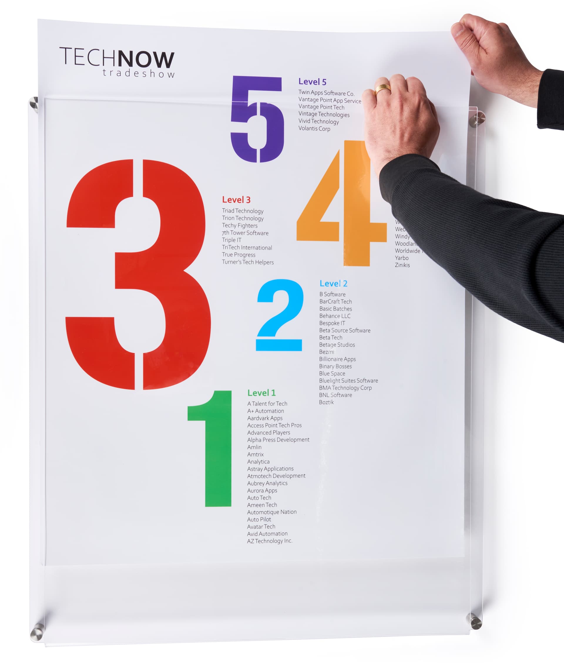 Acrylic wall mount sign holder with fold-over panel design 