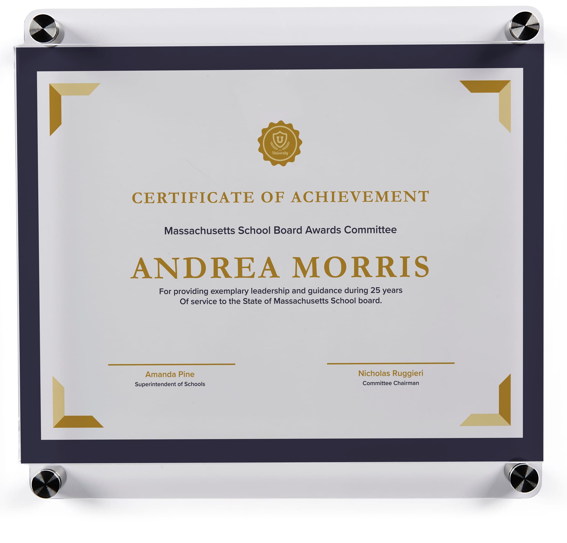 Acrylic wall mount sign holder with  standoffs accommodates portrait and landscape display options
