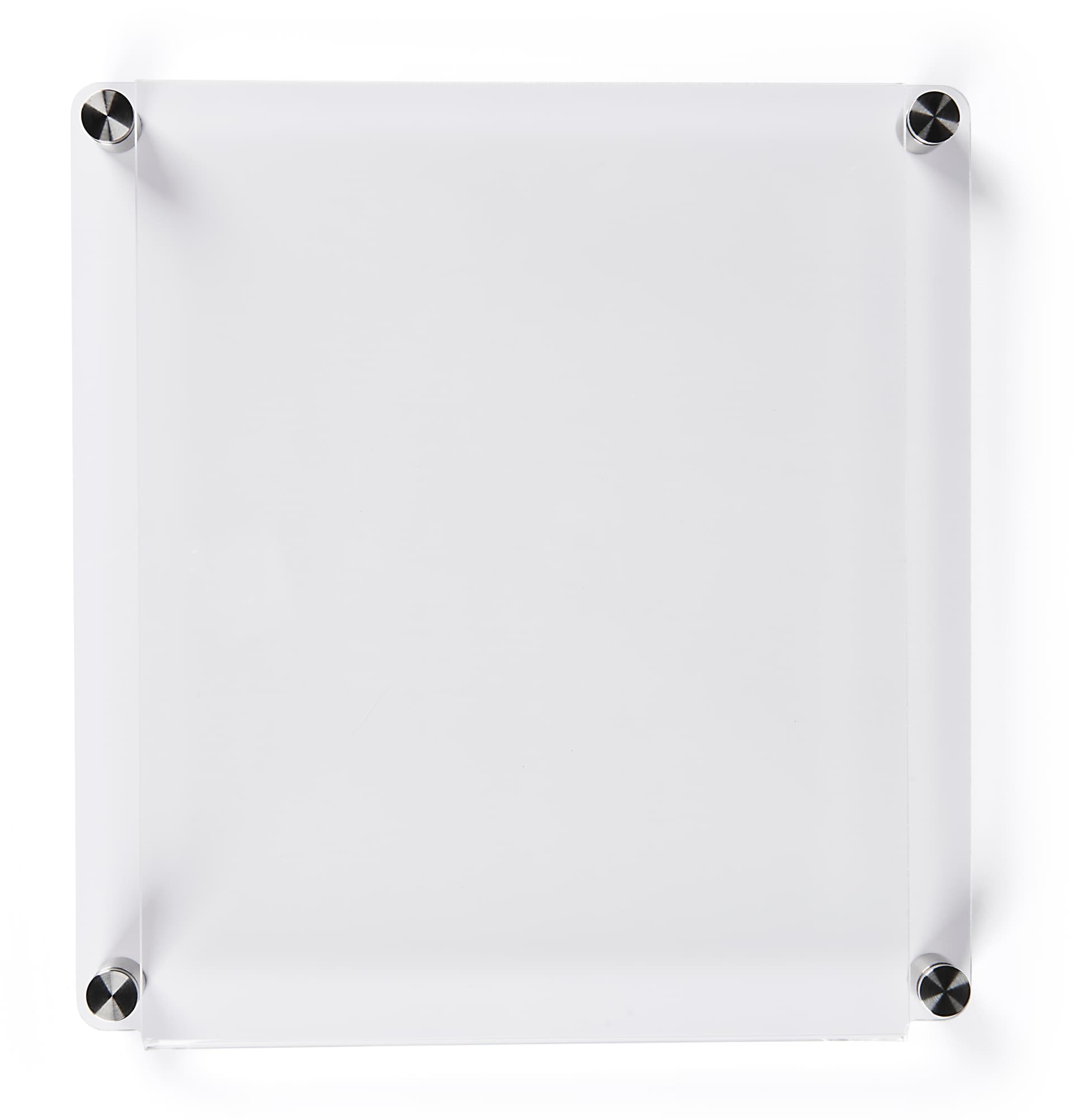 Acrylic wall mount sign holder with standoffs and rounded edge design 