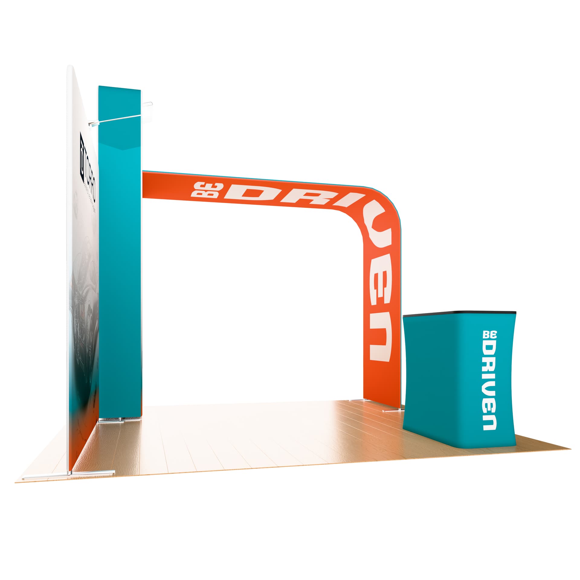 Modular trade show booth kit with zip up polyester panels 