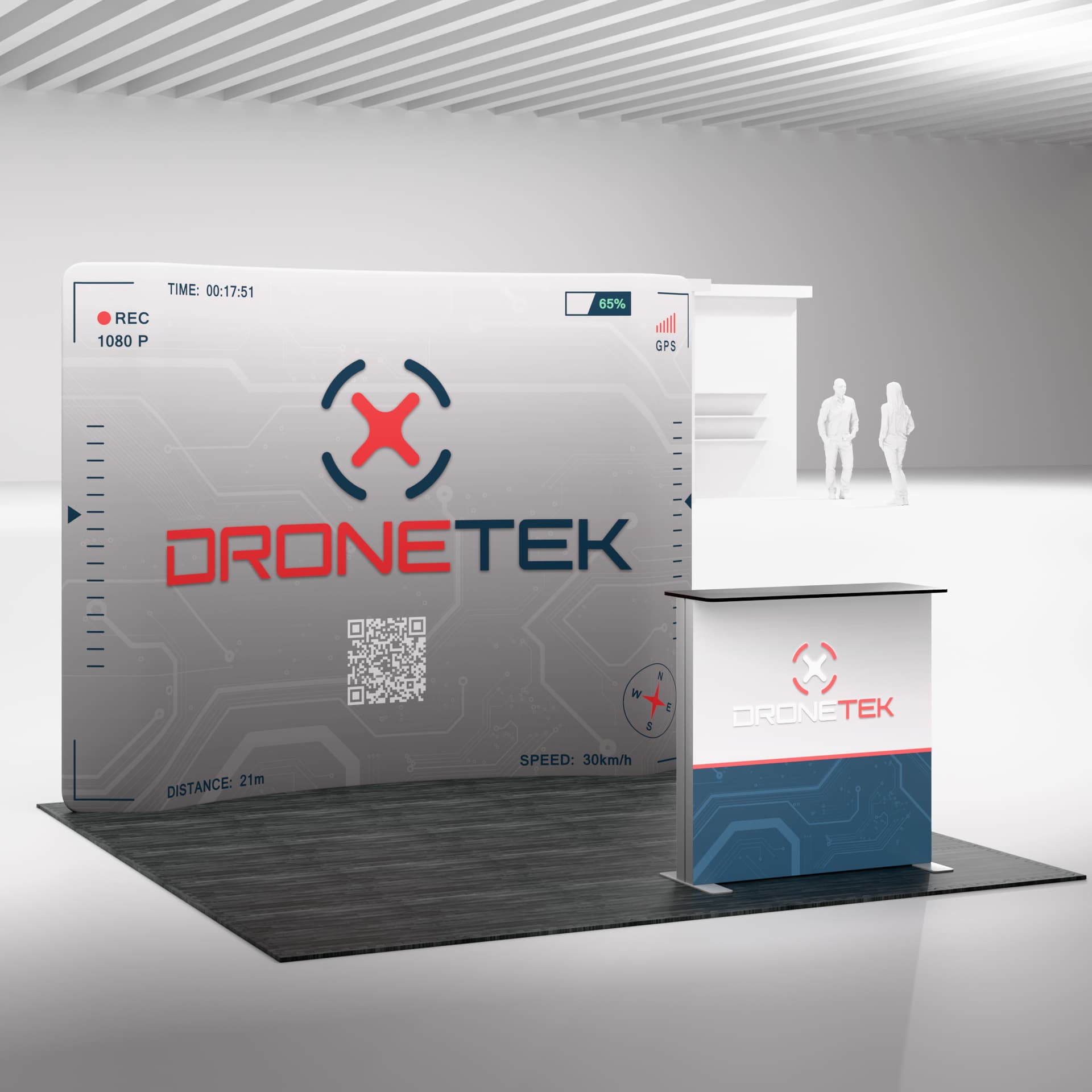 Curved tension fabric display measures 10 feet tall 