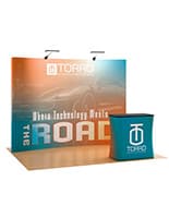 Curved pop up trade show display with wrinkle-free polyester knit fabric 