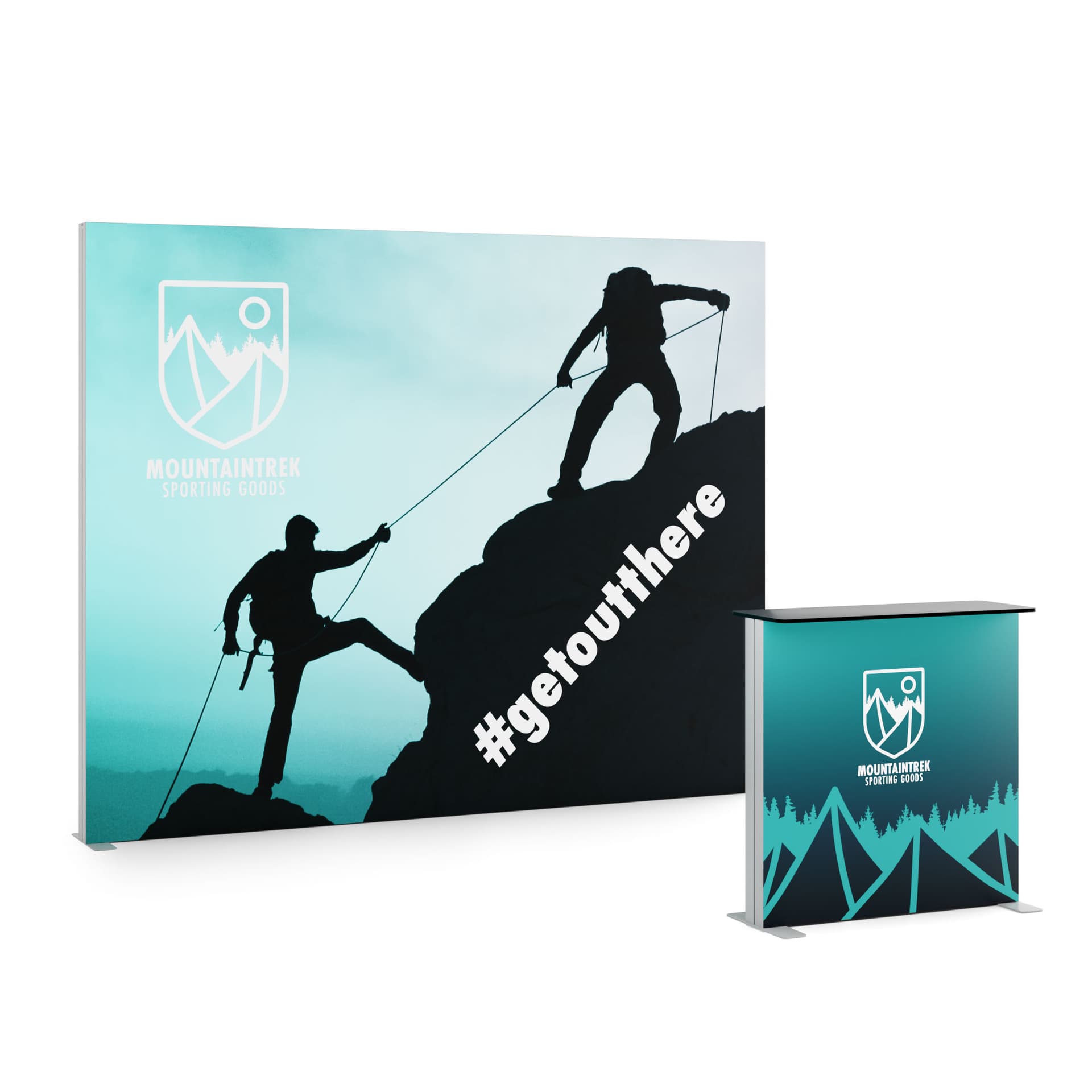 10' backlit trade show display with counter with custom graphics