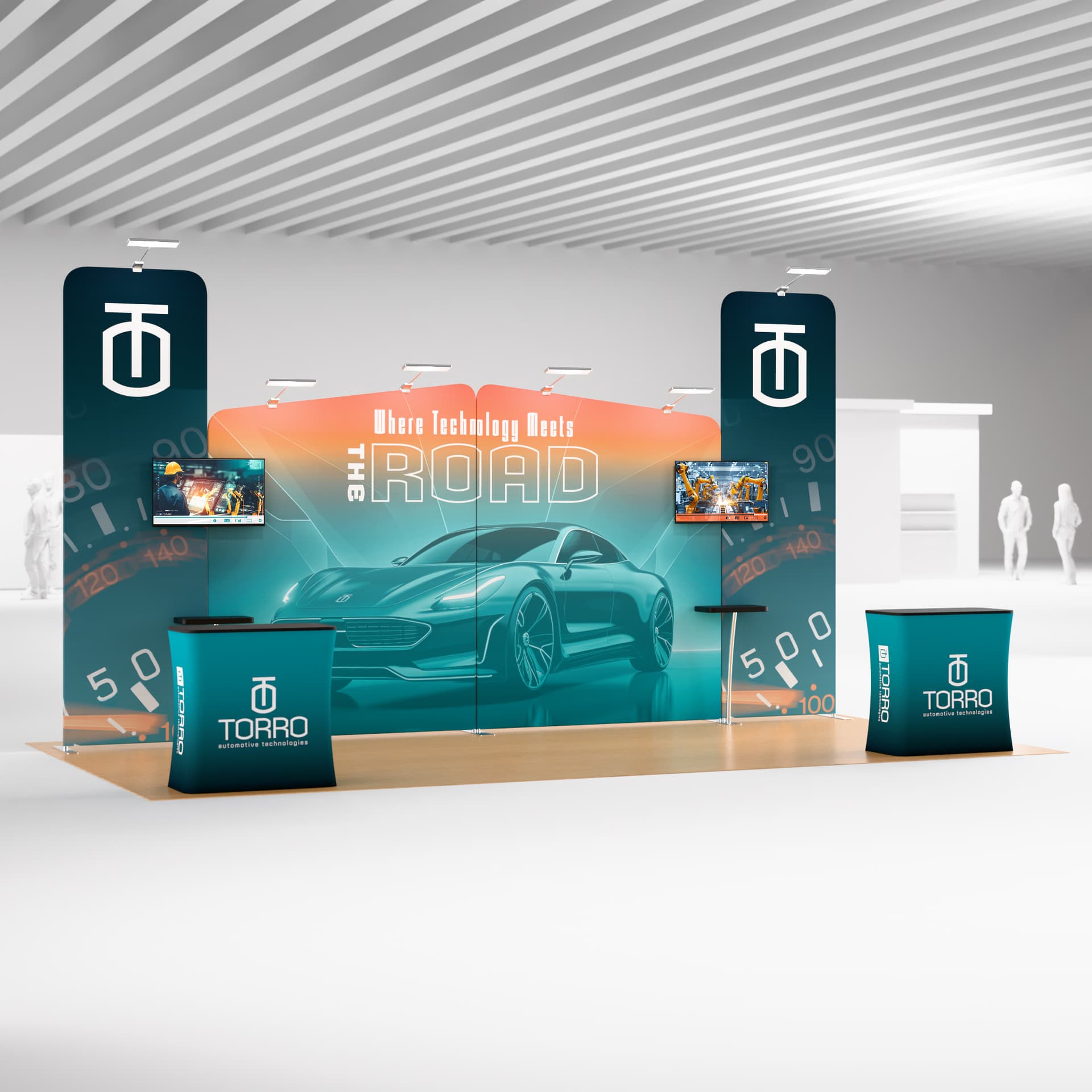 Trade show multimedia display kit with custom graphics 