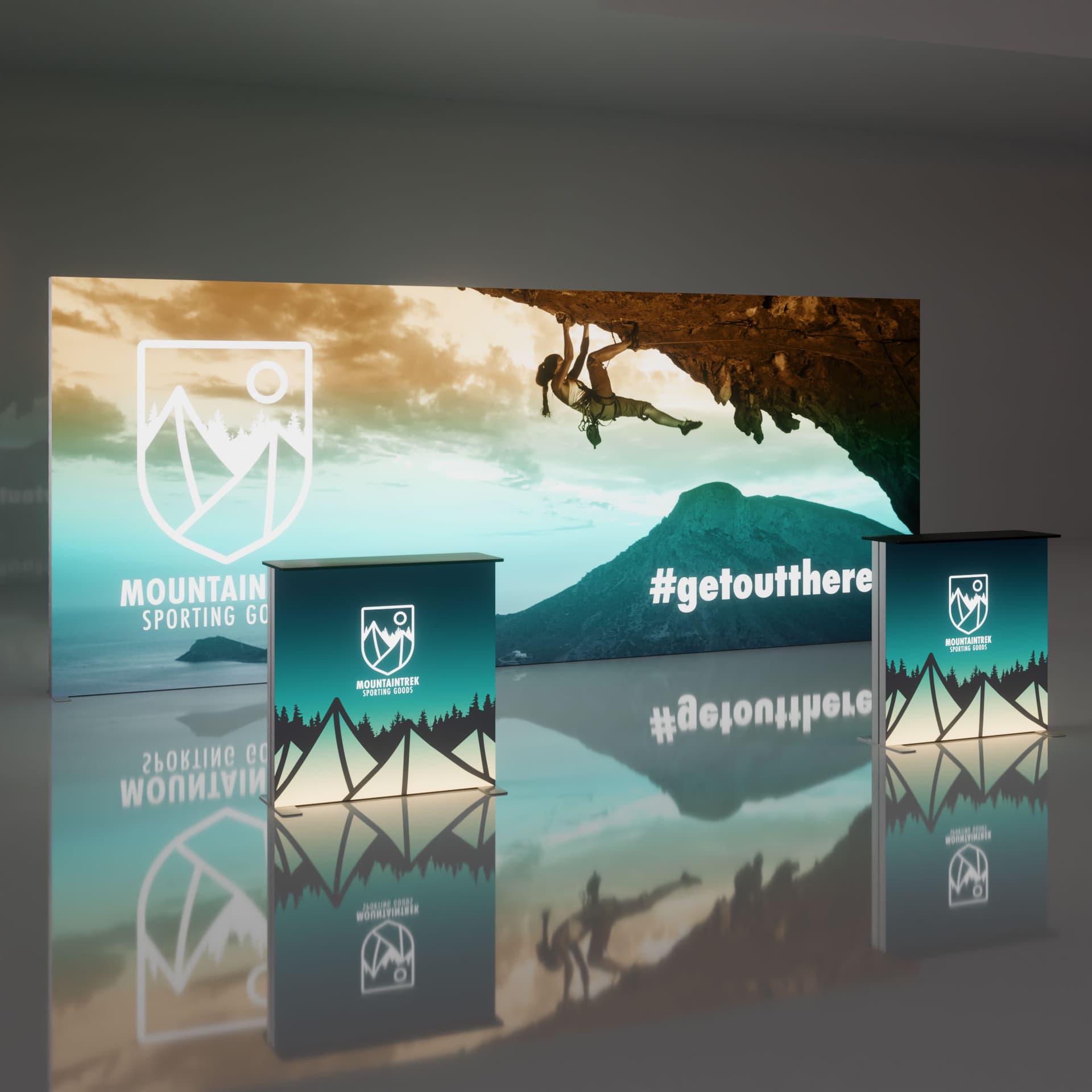 20' SEG light box display with counter in a dark room showing illumination