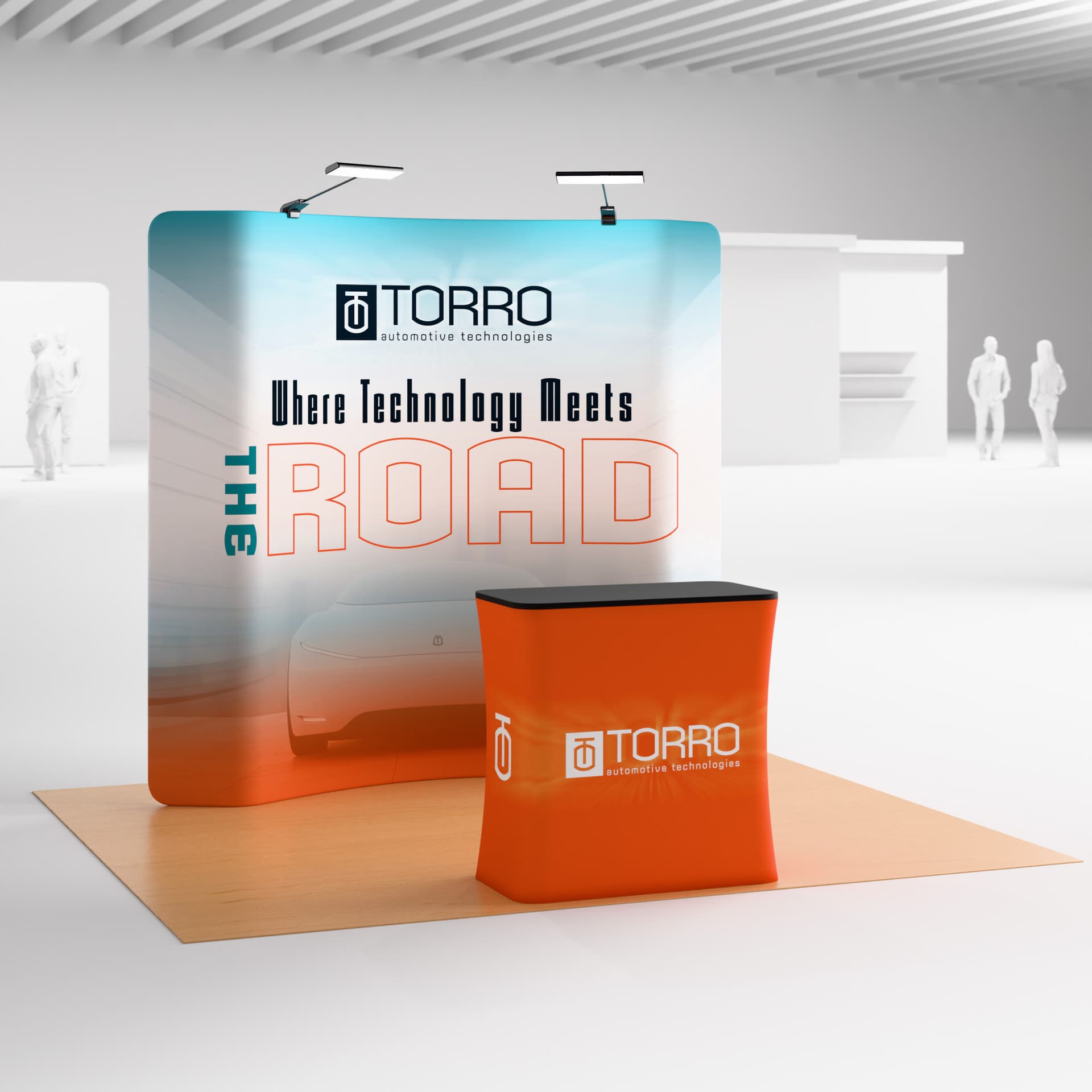 Curved trade show set with machine washable graphic panels 