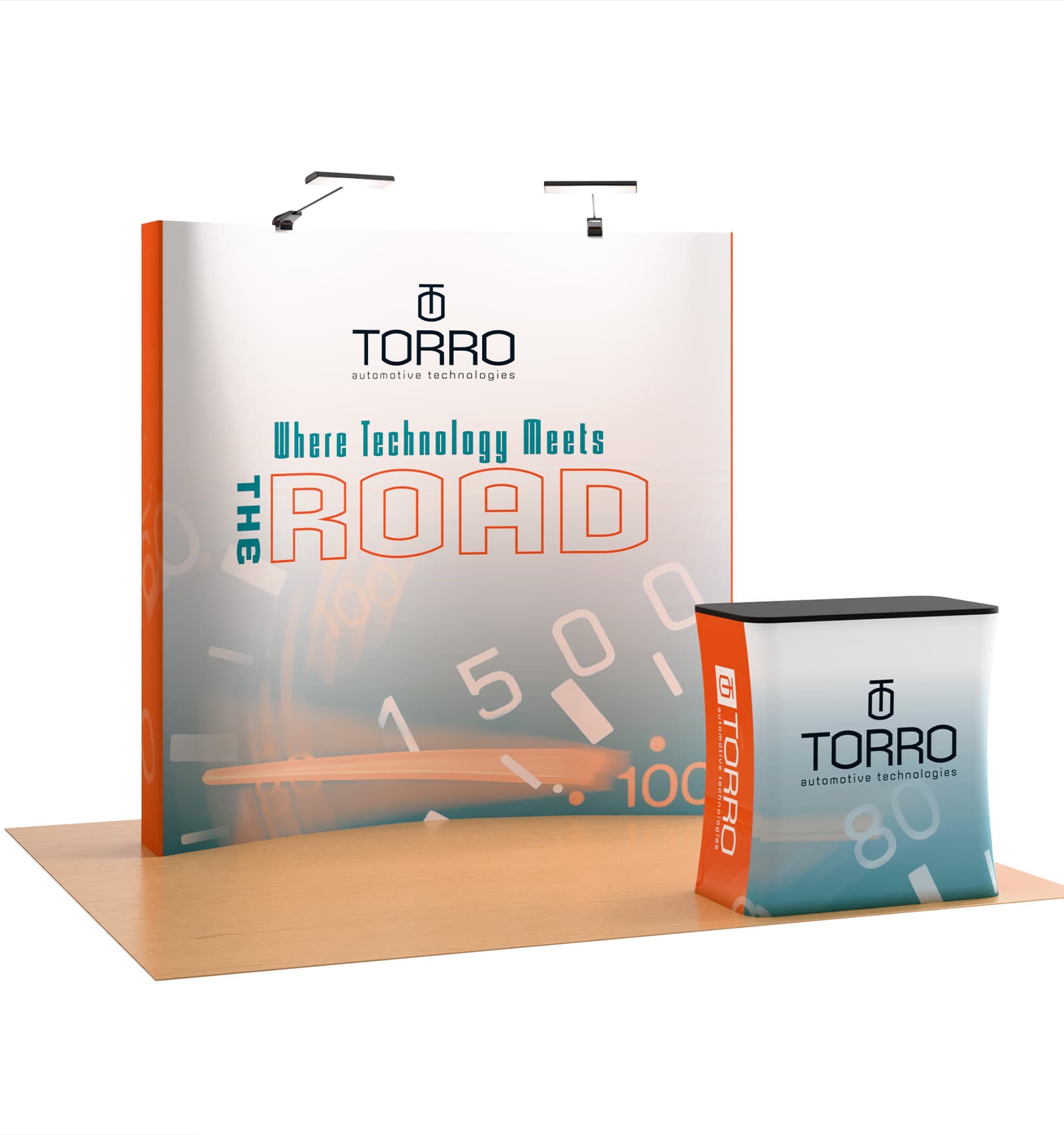Curved pop up trade show booth with convenient collapsible design 