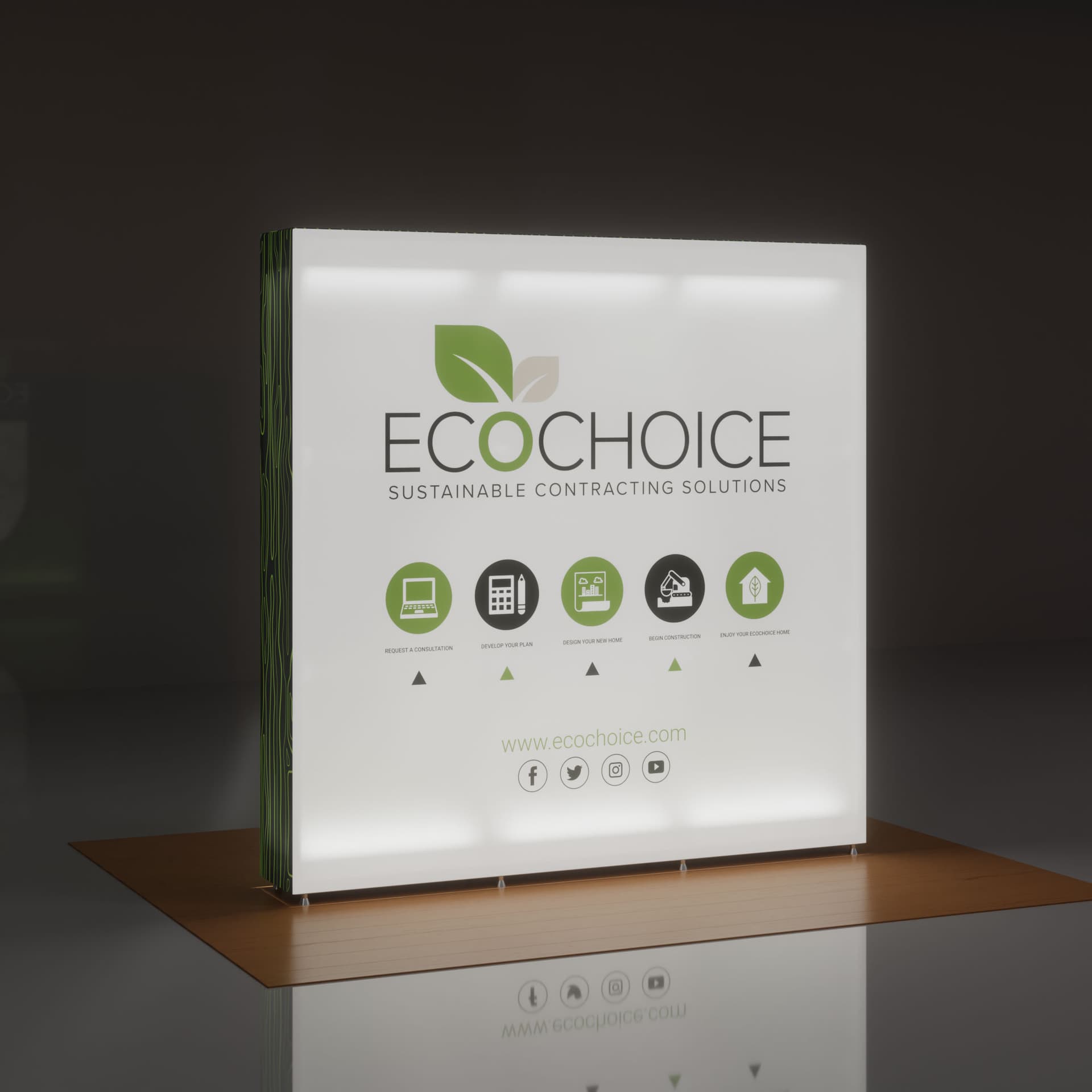 SEG Backlit LED Pop-Up Display illuminated in a dark room