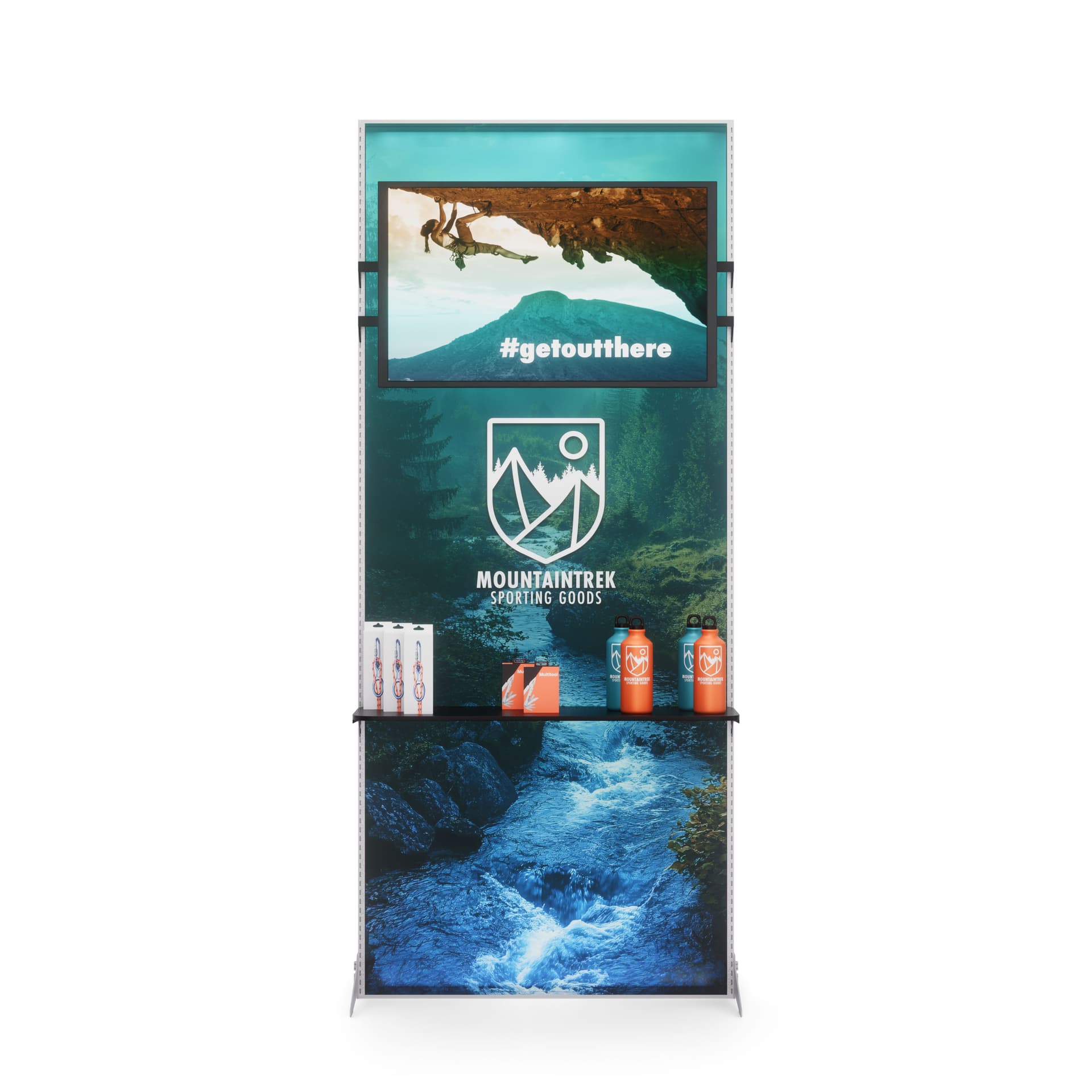 Double-Sided Lightbox Monitor Stand with Shelving with easy to assemble aluminum frame