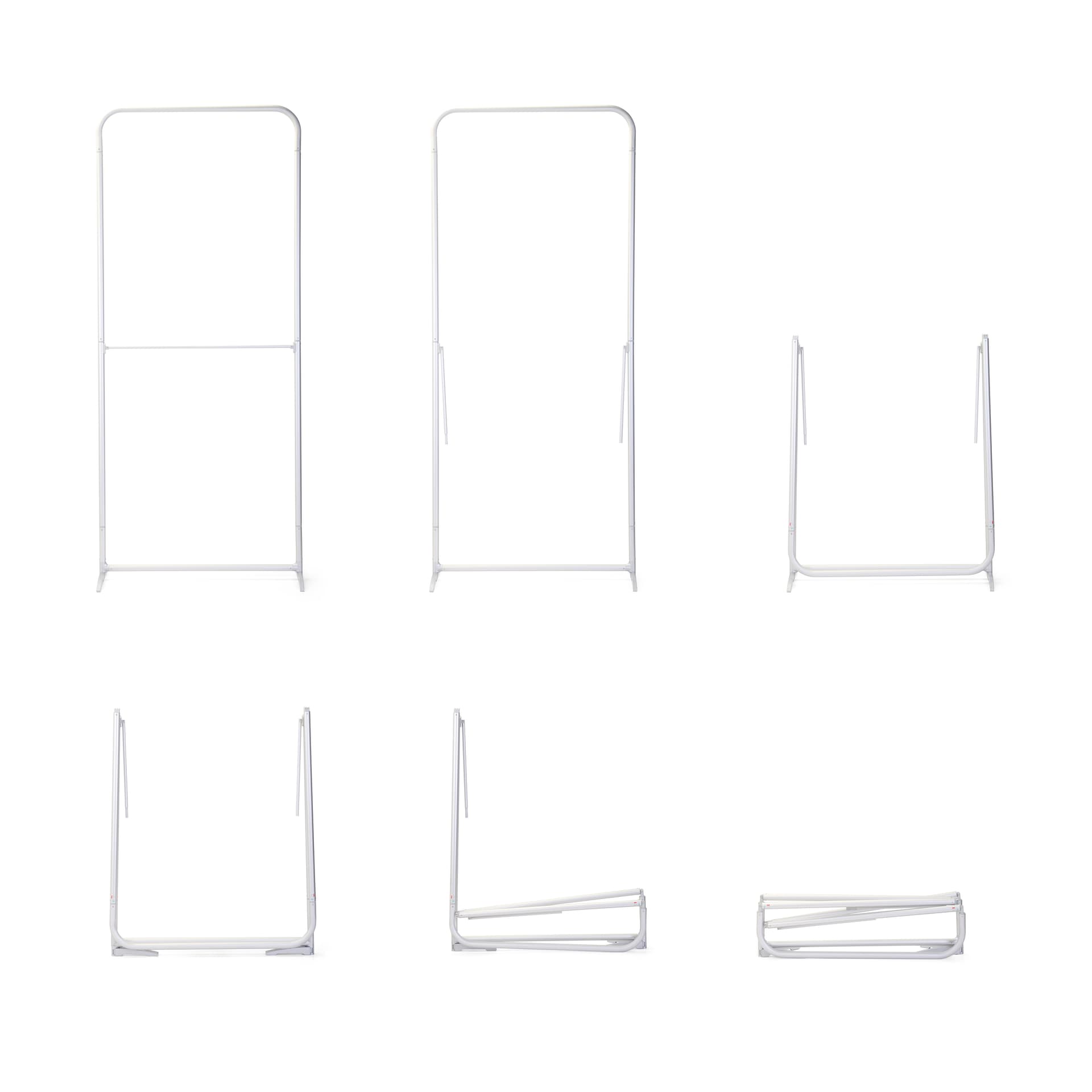 Foldable Trade Show Display showing the steps to fold the frame from full size to compact for storage