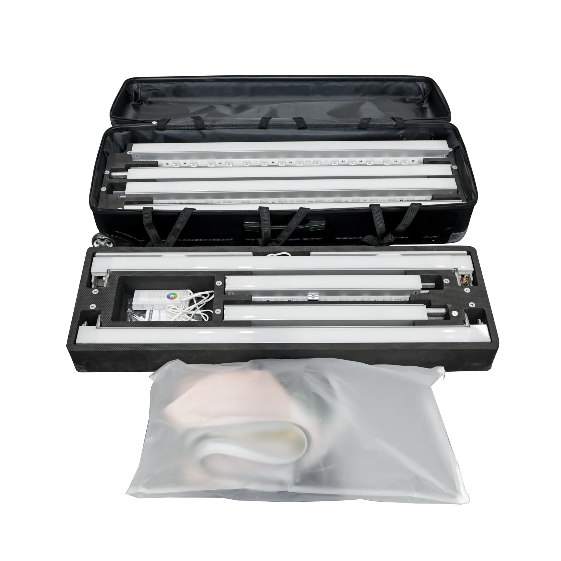 Trade Show Light Box with RGB Frame packed into the carrying case