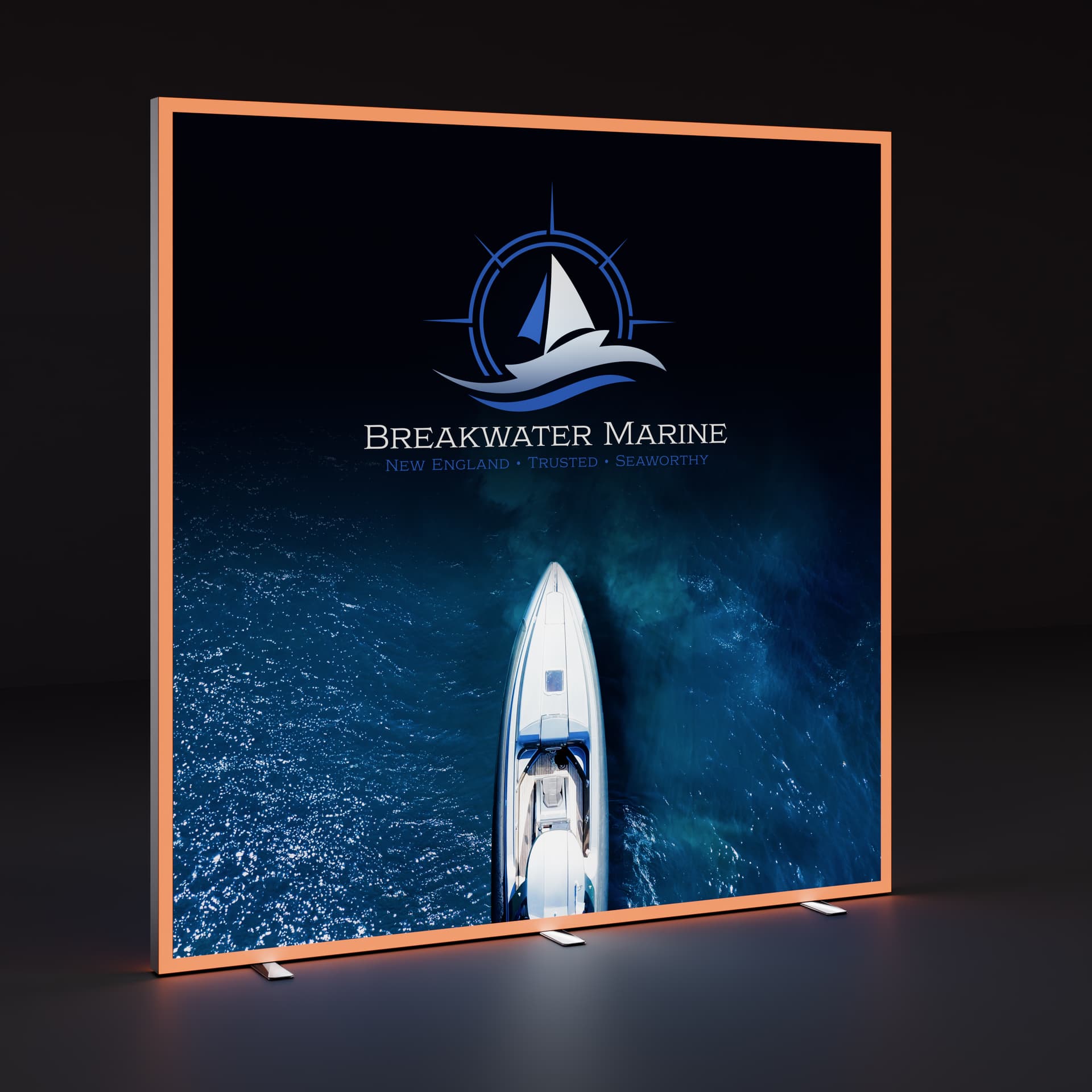 SEG Light Box Display with RGB Color Changing Frame illuminated in a dark room