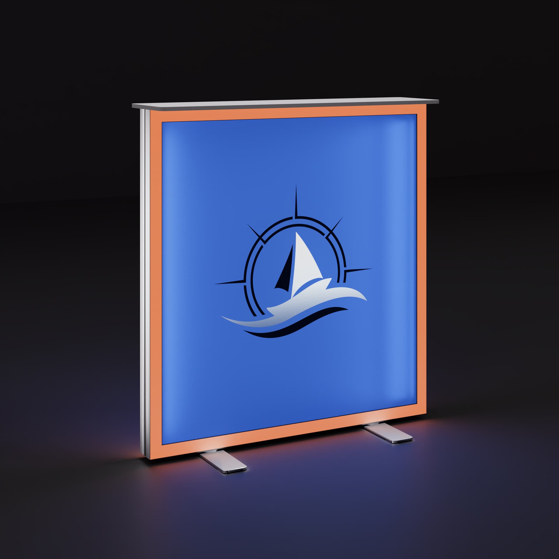 LED Light Box Counter with RGB Frame illuminated in a dark room