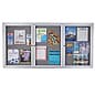 72 x 36 Enclosed Bulletin Board with 3 Locking Doors - Silver with Gray Fabric