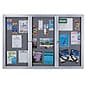 72 x 48 Enclosed Bulletin Board with 3 Locking Doors - Silver with Gray Fabric