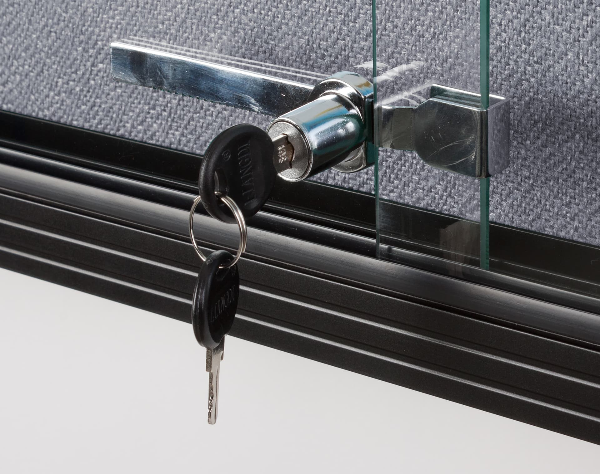 Glass enclosed notice board with aluminum frame and lock with set of two keys