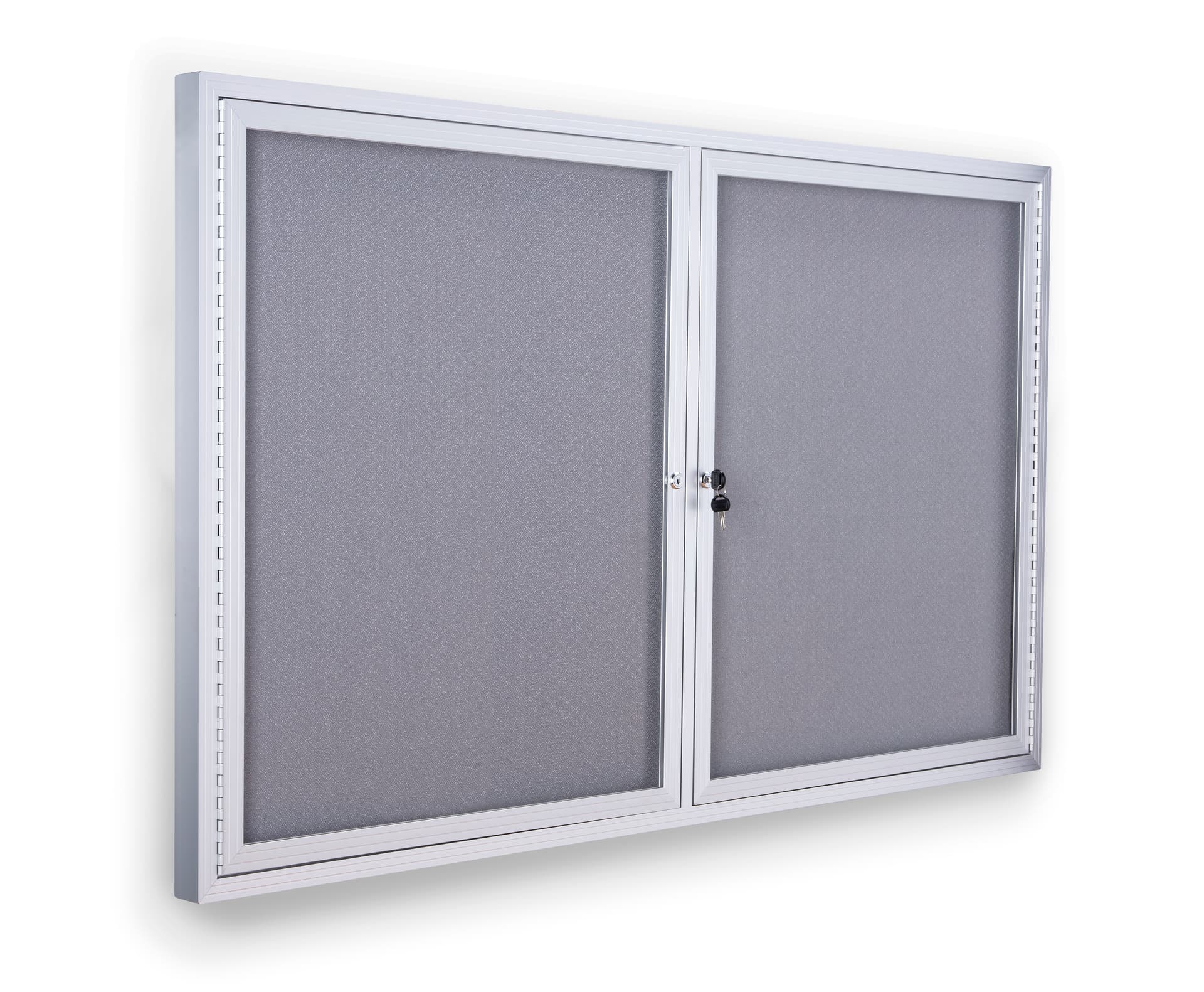 Enclosed polycarbonate bulletin board with silver anodized aluminum frame