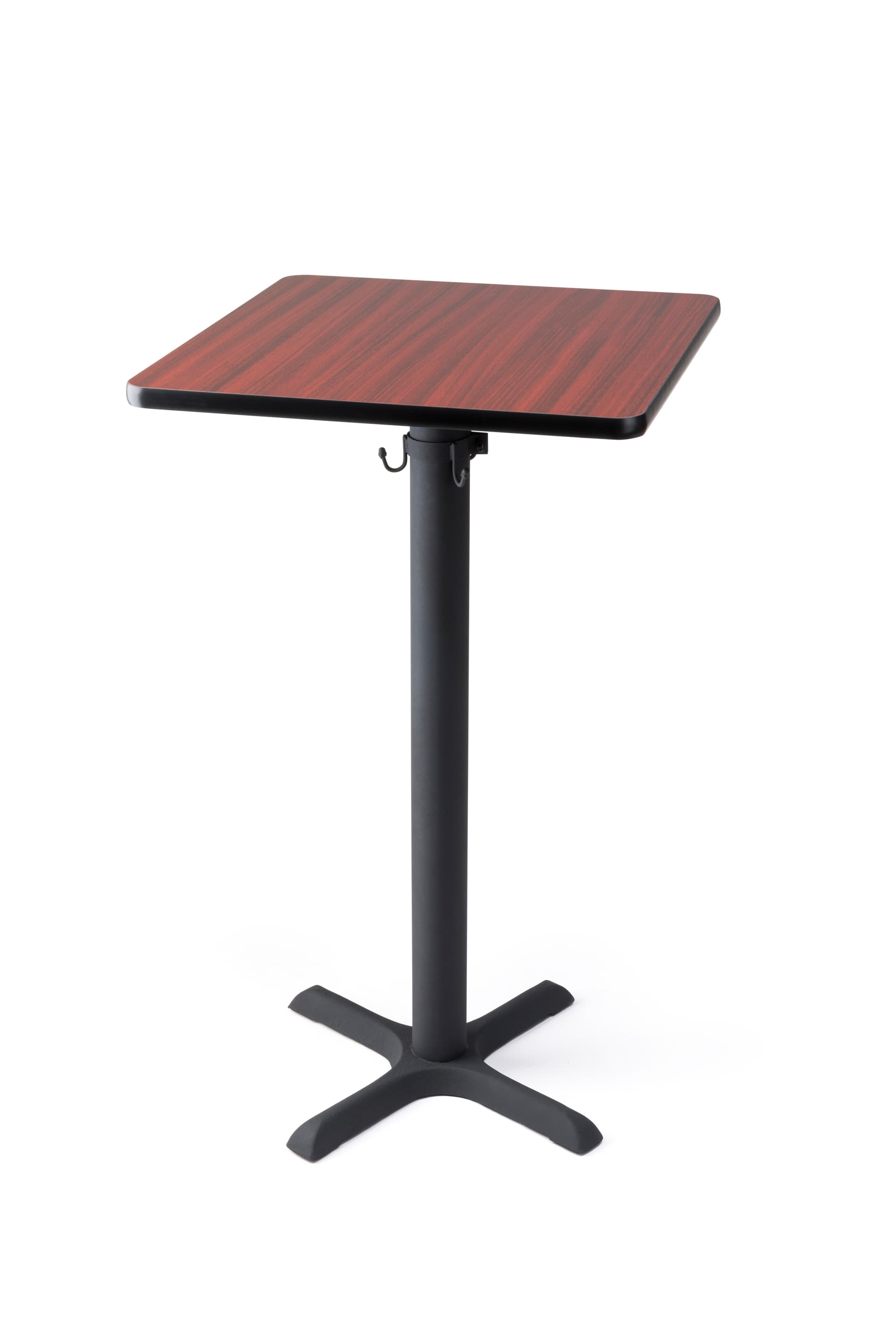 Square top pub table with cast iron hardware