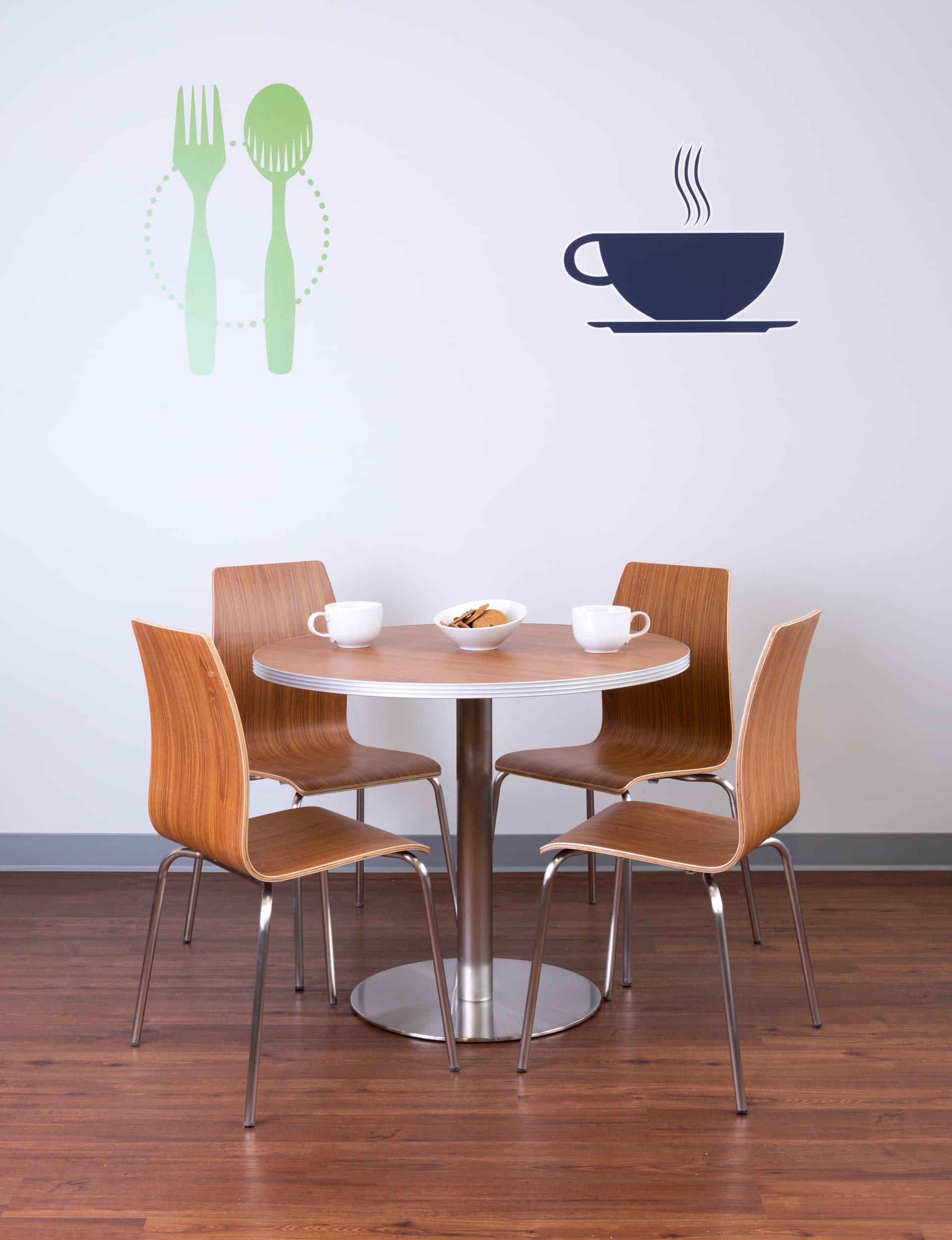Bistro style lunchroom table and chairs in cafeteria