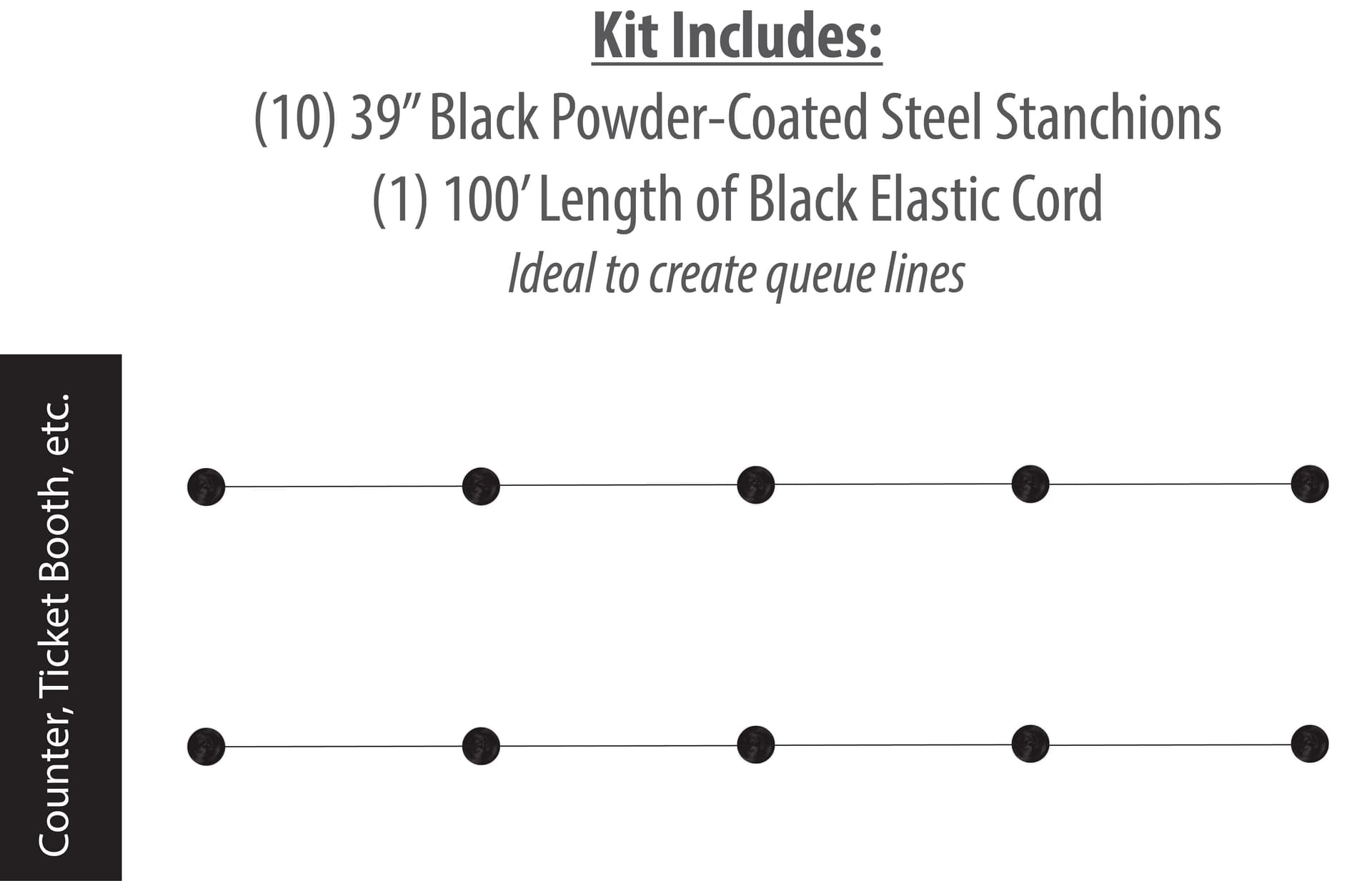 Sketch of 10-Stanchion Black Museum Barrier System