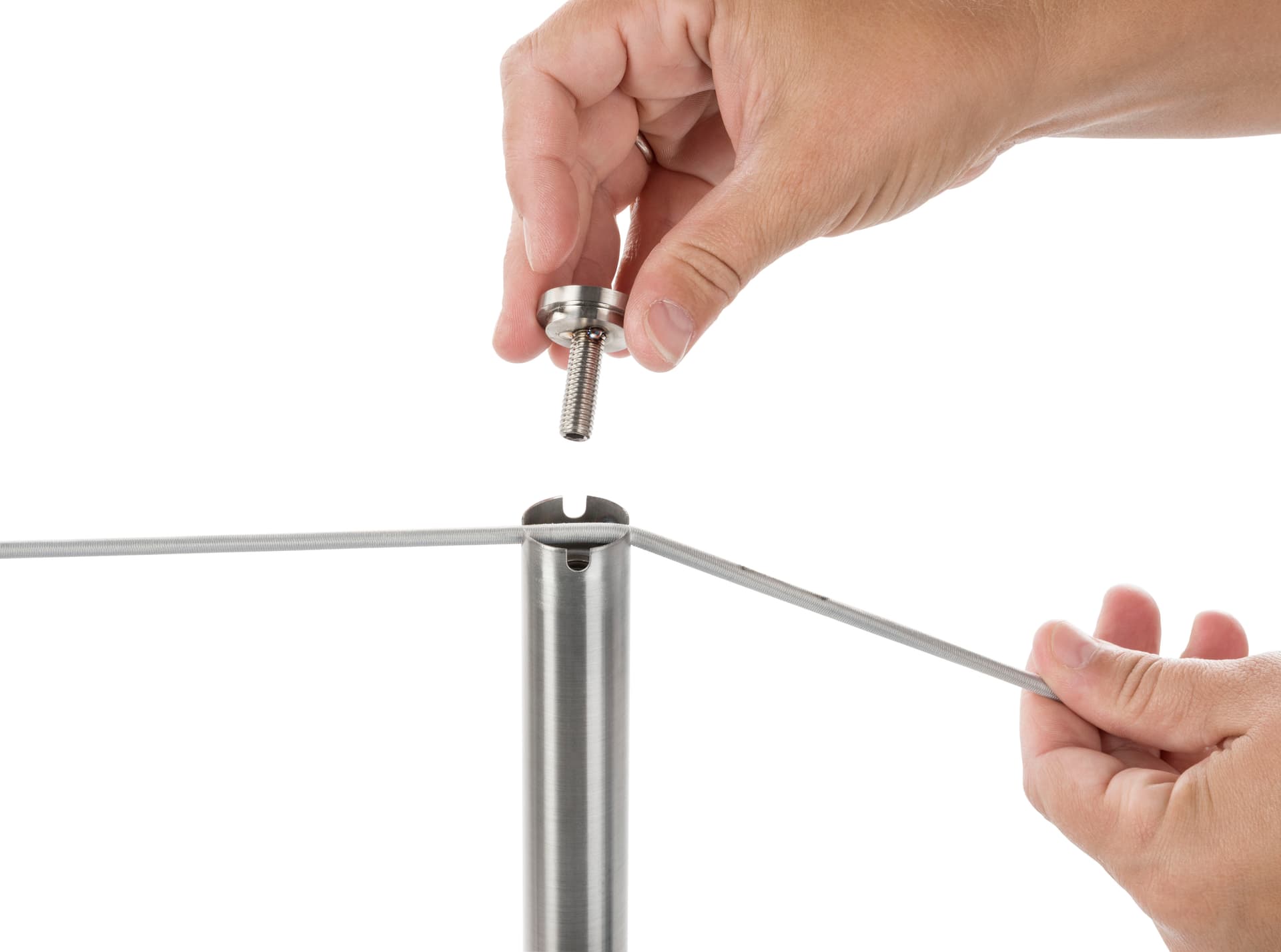 8-Barrier Silver Gallery Stanchion Set with Removable Top for Assembly