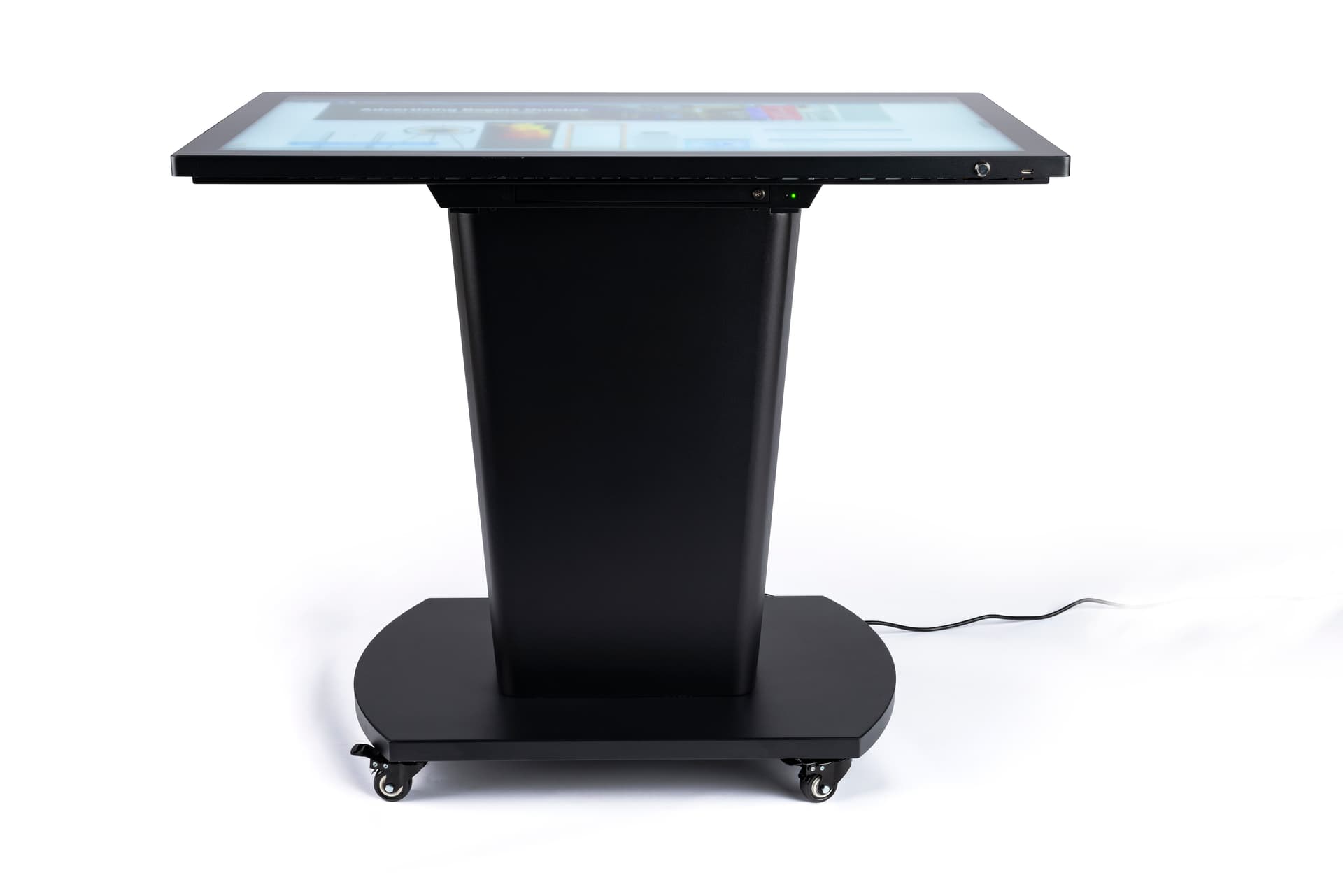 Black multi-user interactive touch table has 10-point capactive touchscreen