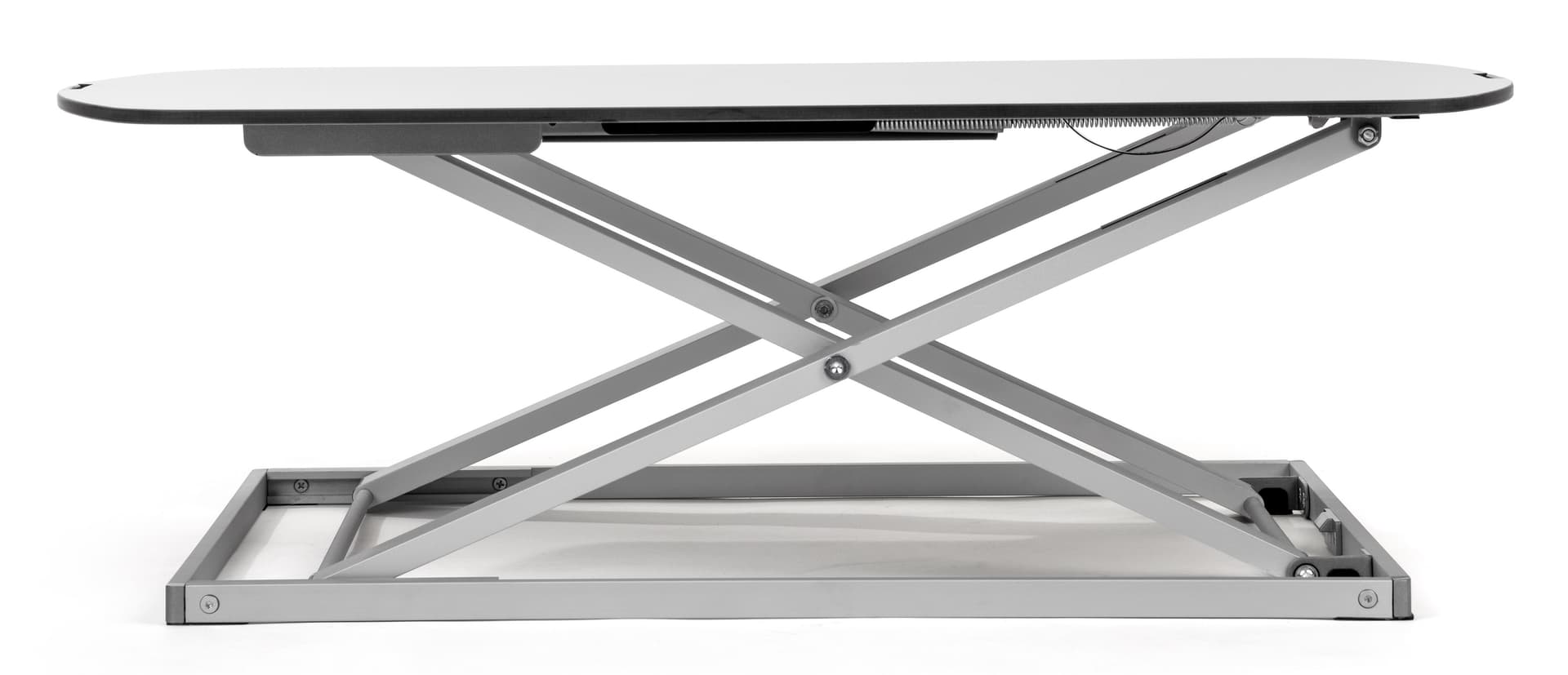 Height adjustable standing desk converter with white surface