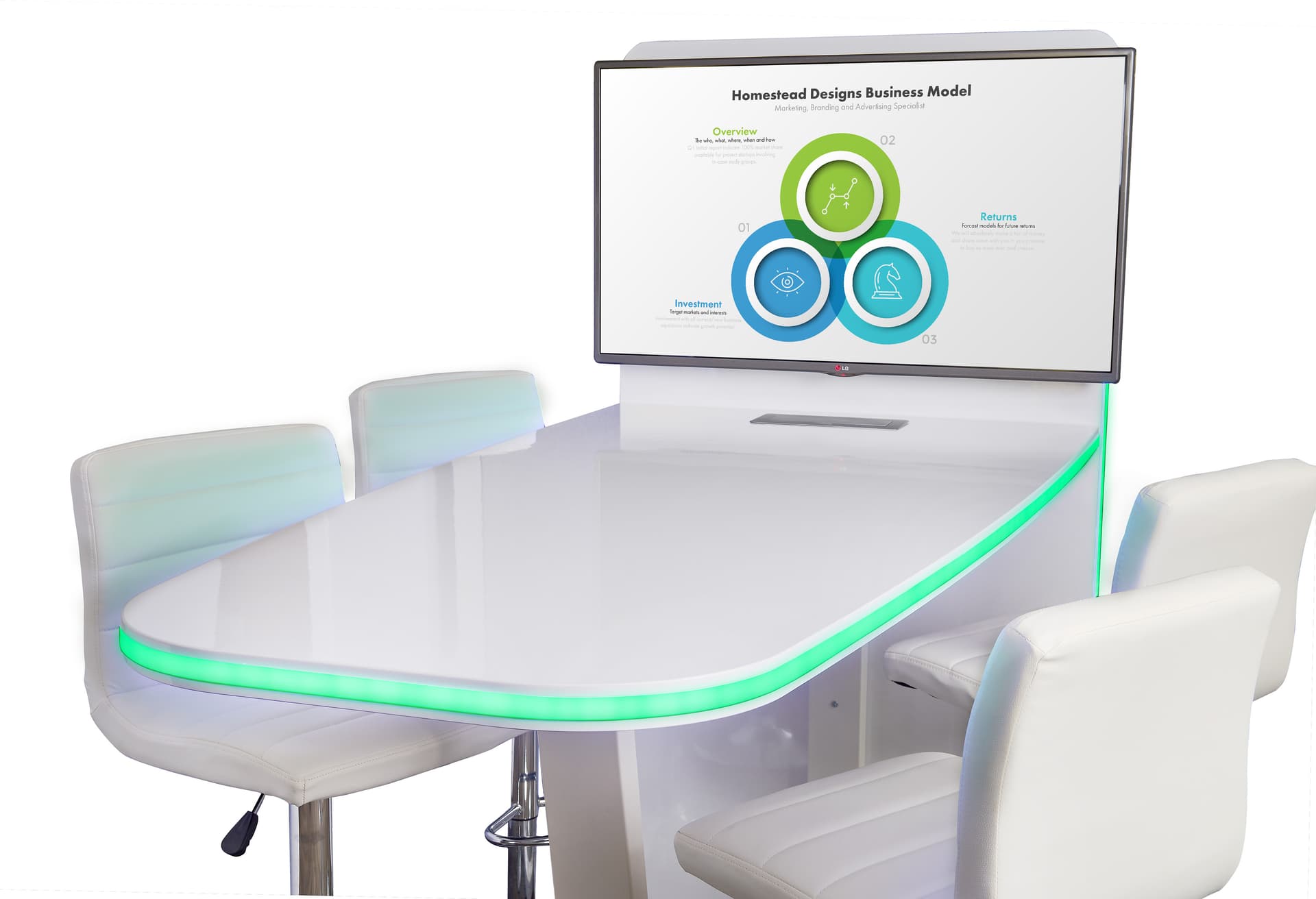 Multimedia conference table with LED lights