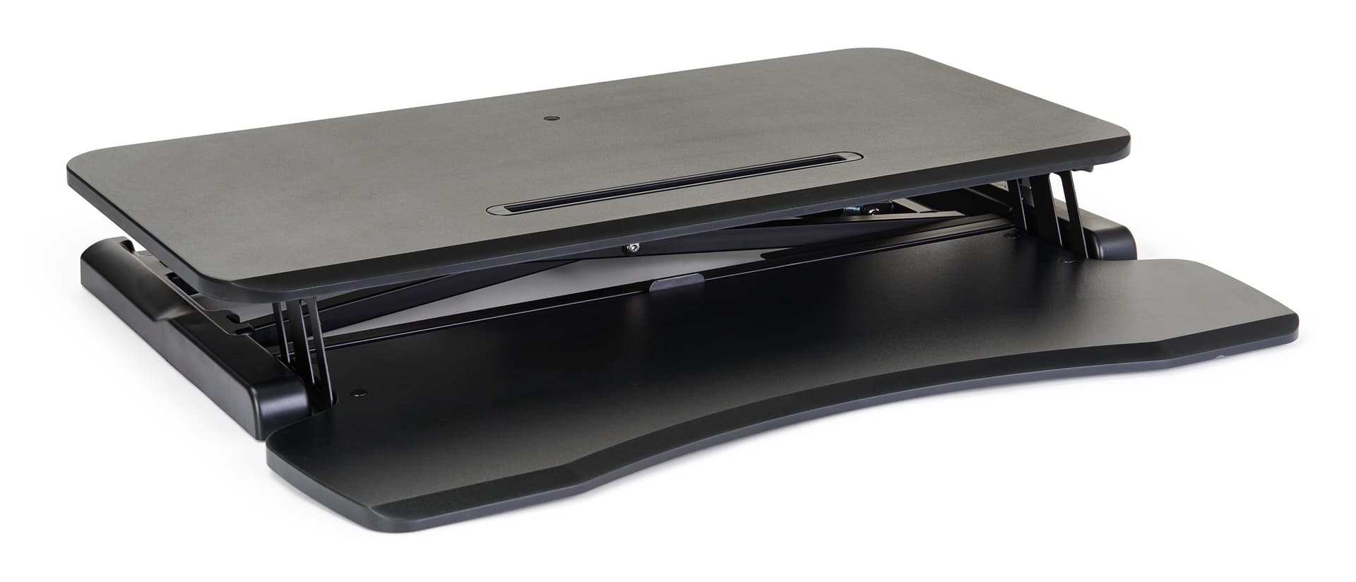 Gas-lift sit-stand desk converter can easily be collapsed 