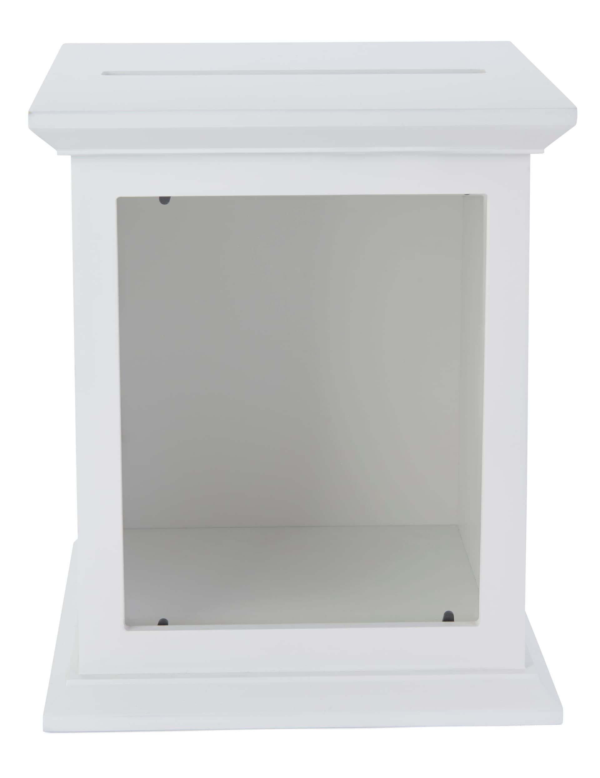White card box with photo frame for countertop placement 