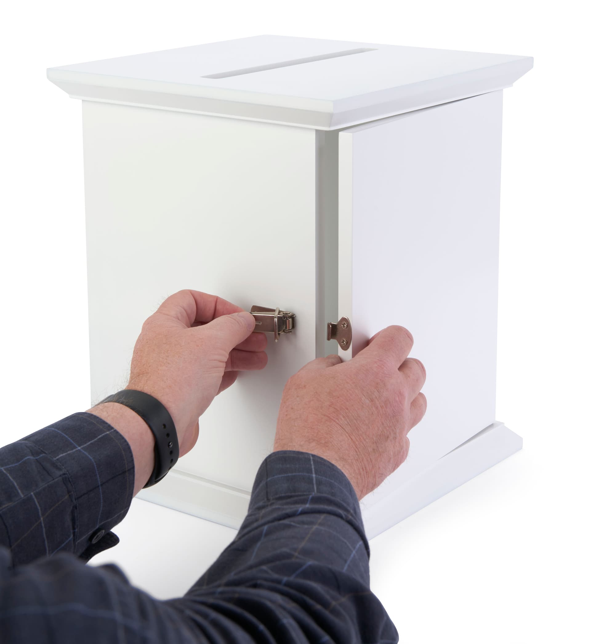 White card box with photo frame and rear door opening 
