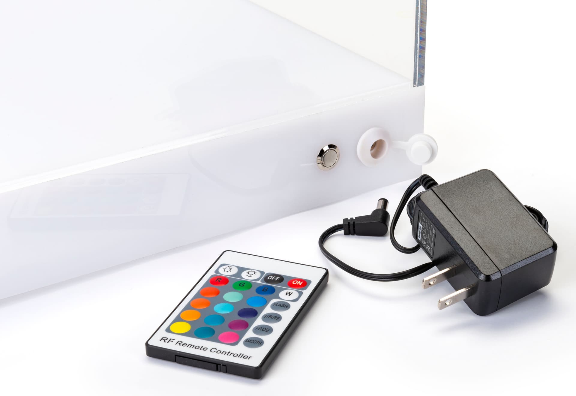 Countertop led collectables display case with power port in the back