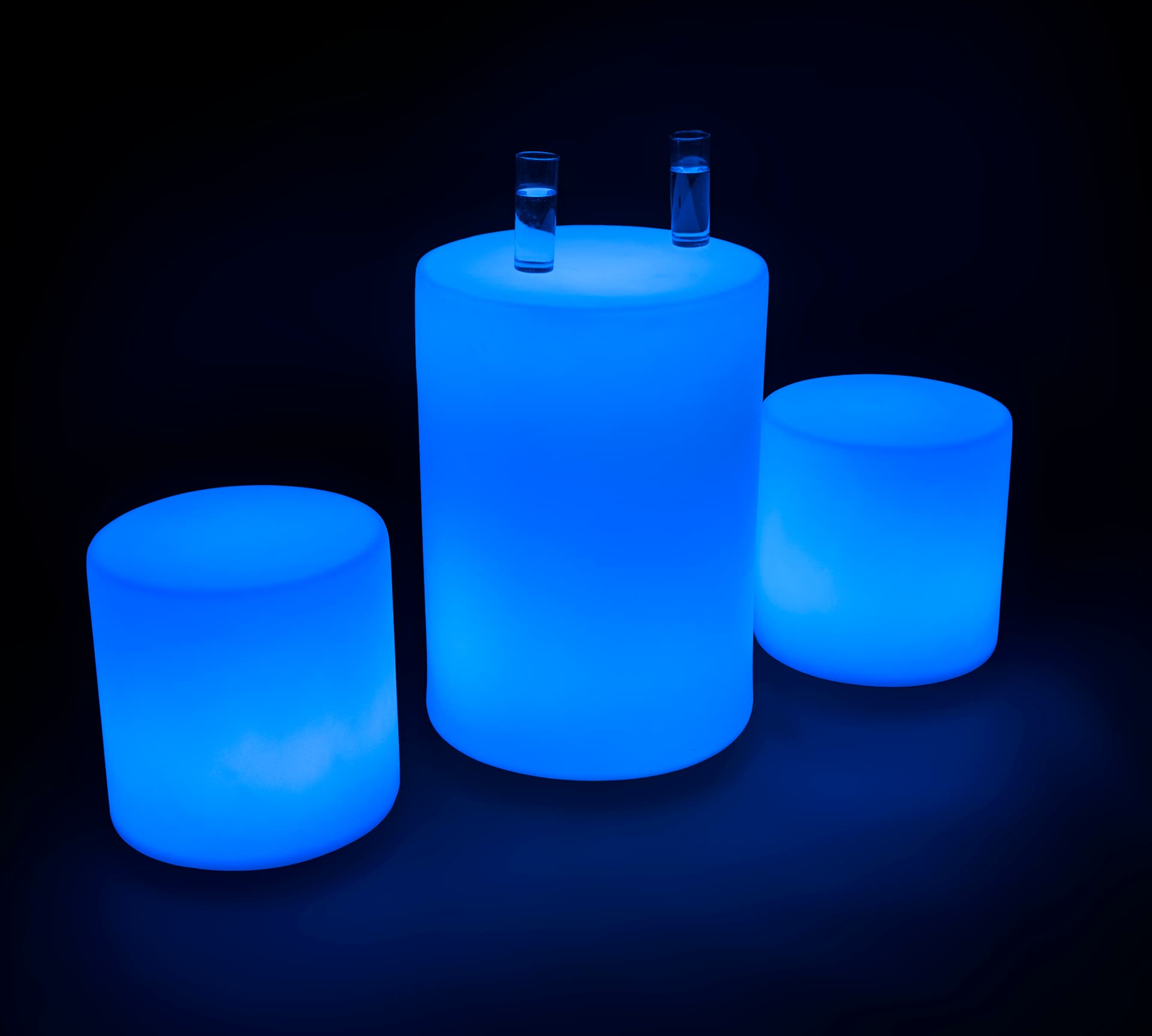 Blue Colored Illuminated Cocktail Table Set