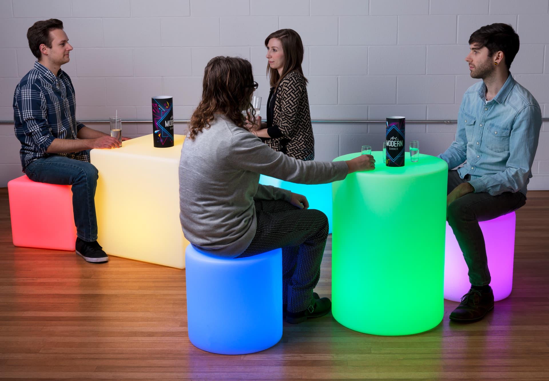 Illuminated Cocktail Table Set in Lounge Setting