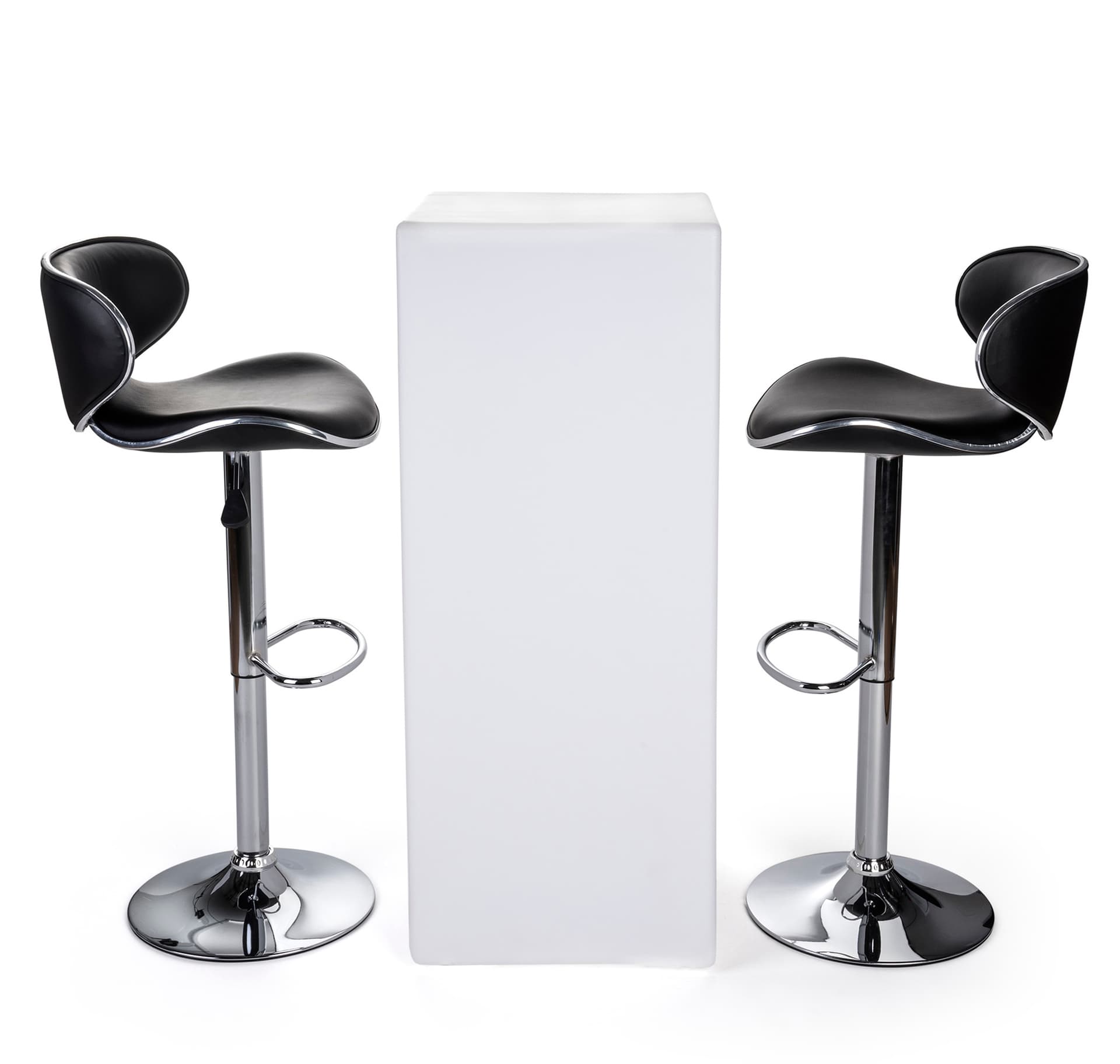 LED tall boy bar table set with two leatherette stools