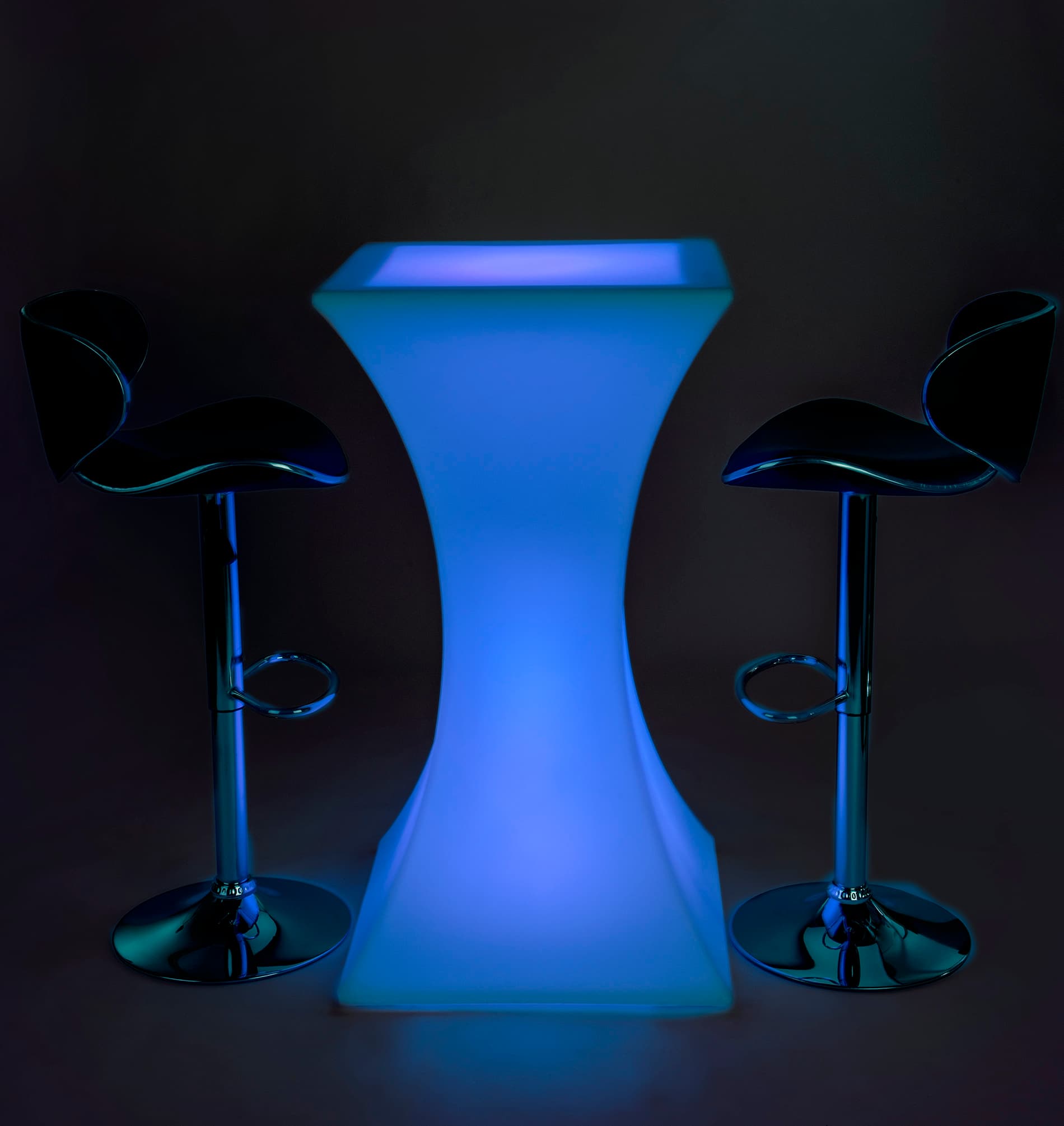 Hourglass LED pub table set with mood setting lights