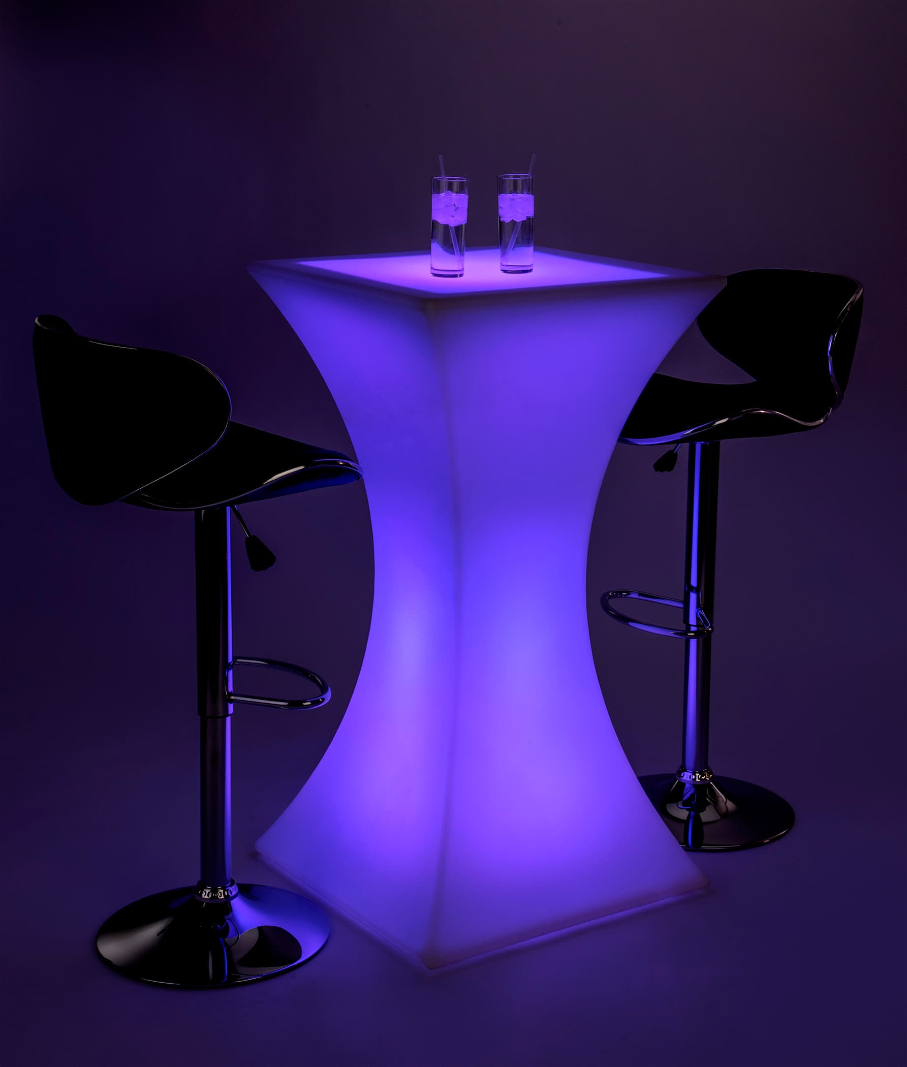 Hourglass LED pub table set with 16 light color settings