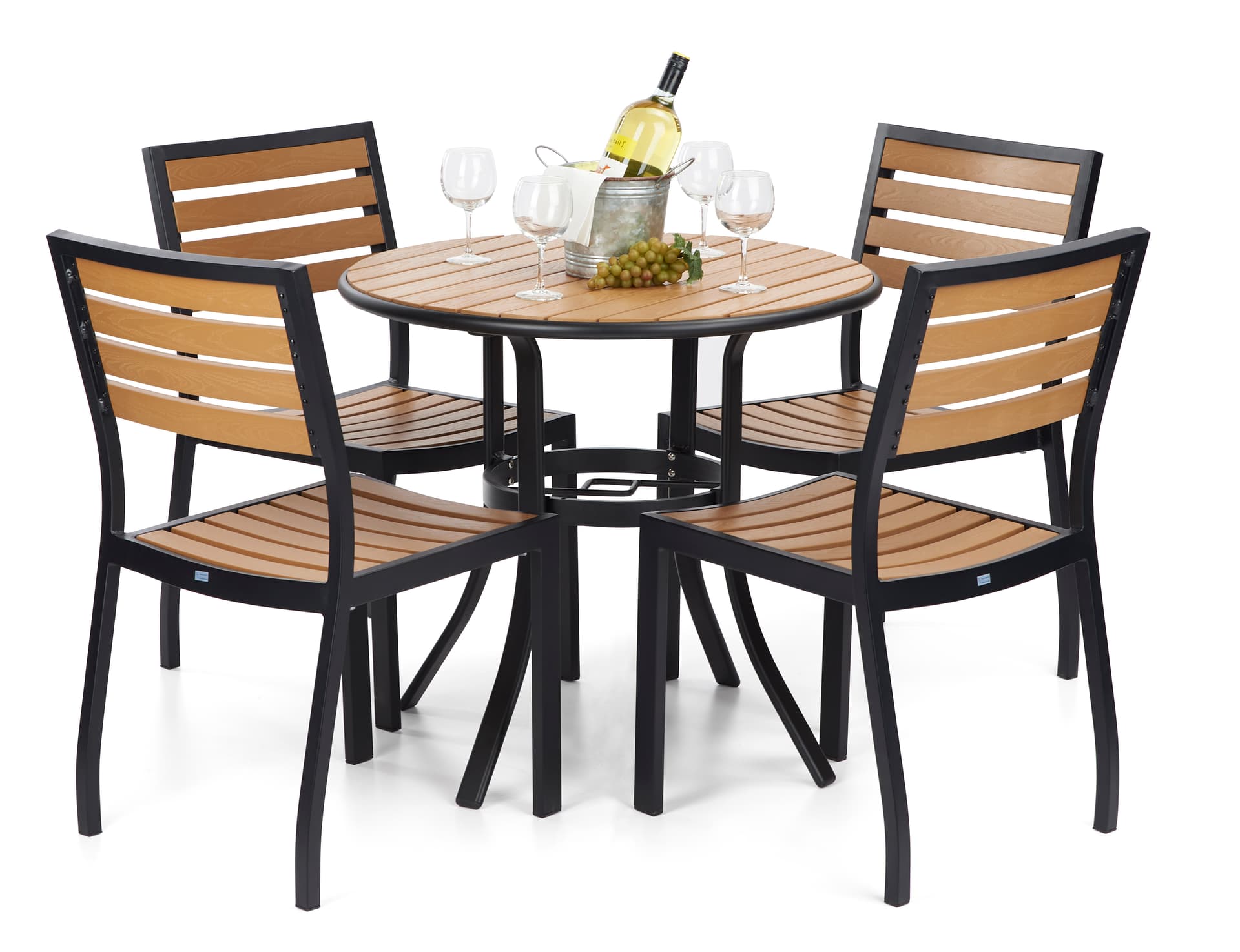 Outdoor patio dining table with water resistant features