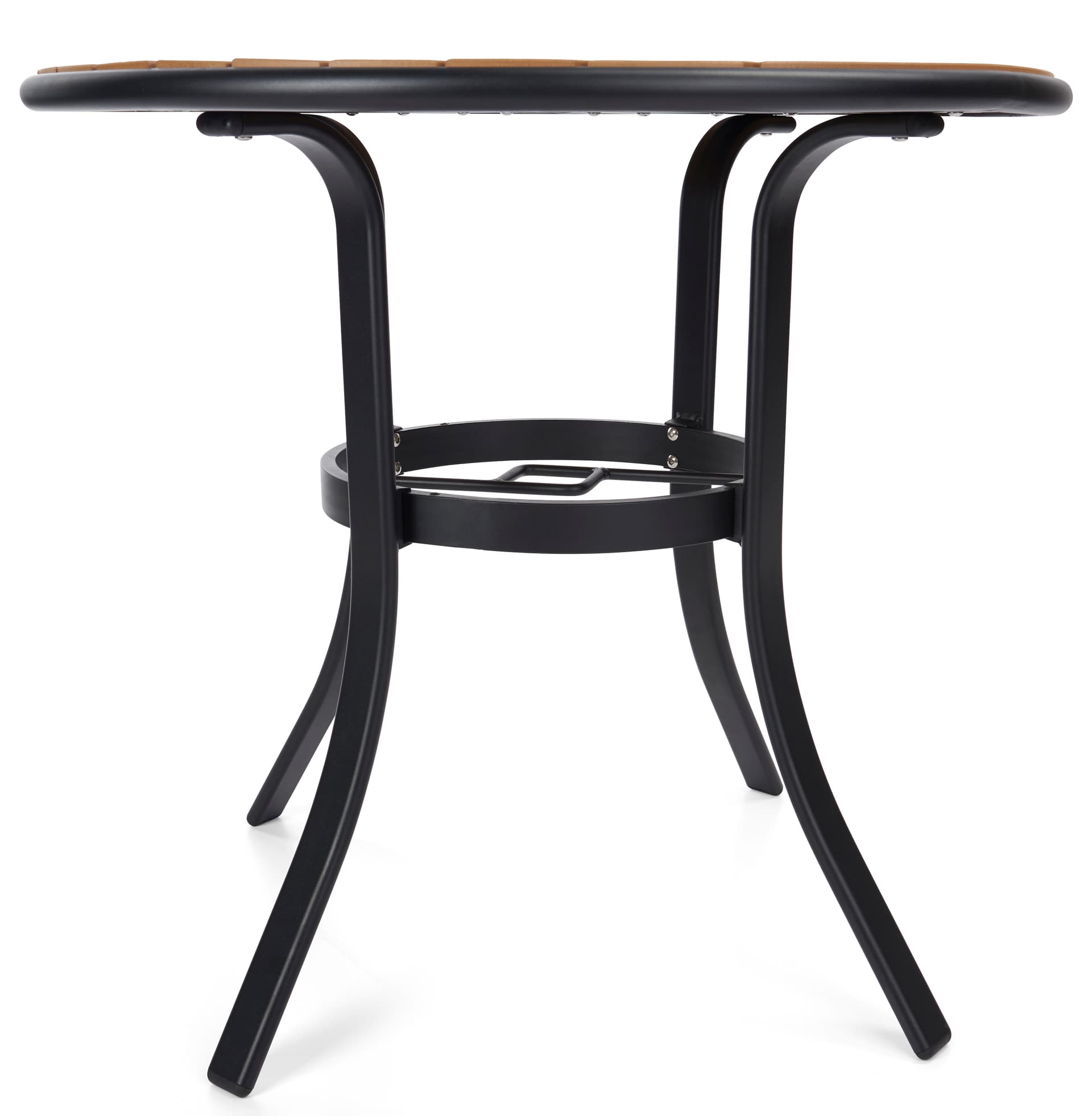 Outdoor patio dining table with self standing placements 