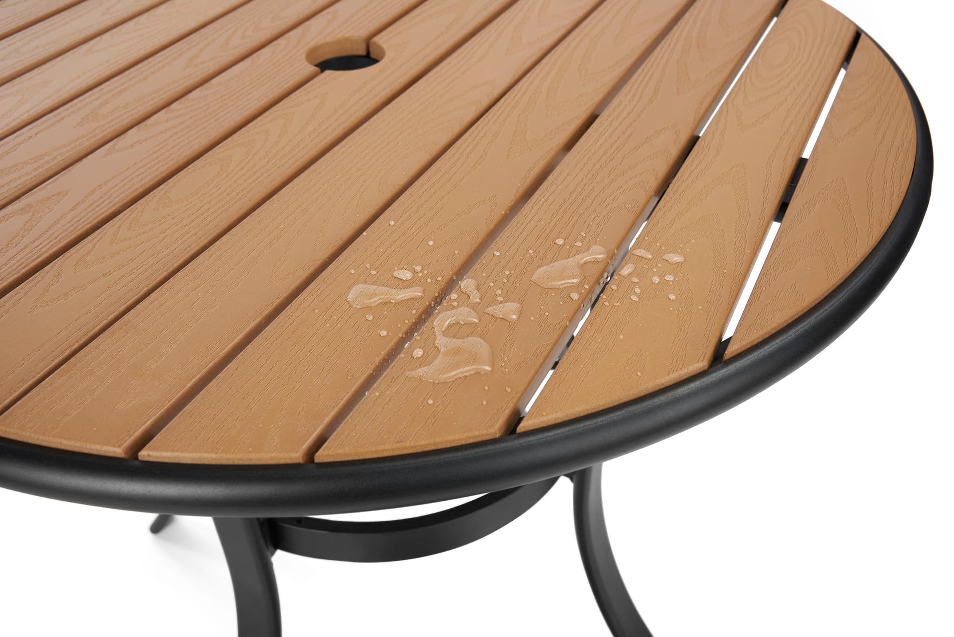 Outdoor patio dining table with water resistant surface 