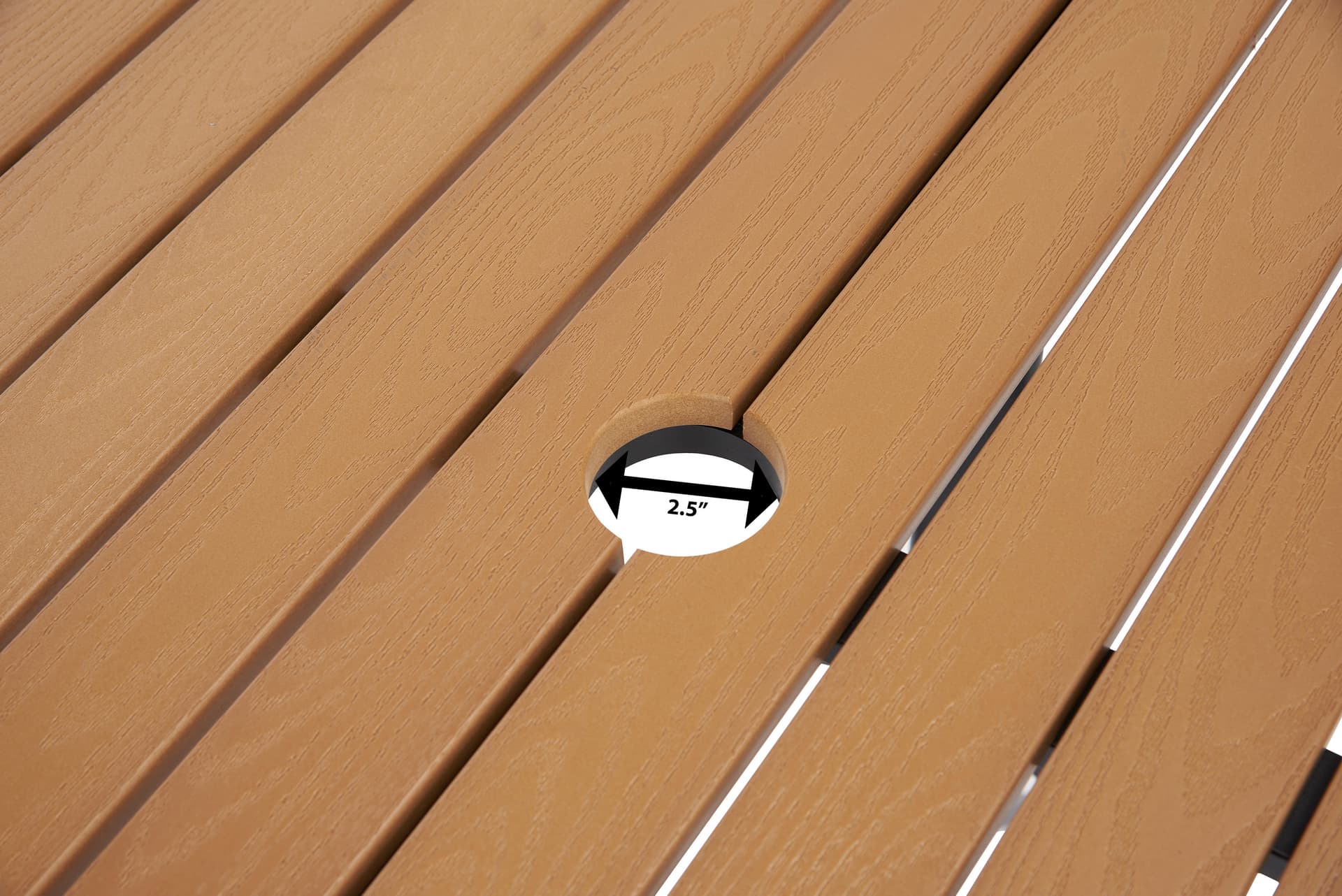 Outdoor patio dining table with 2.5" umbrella hole 