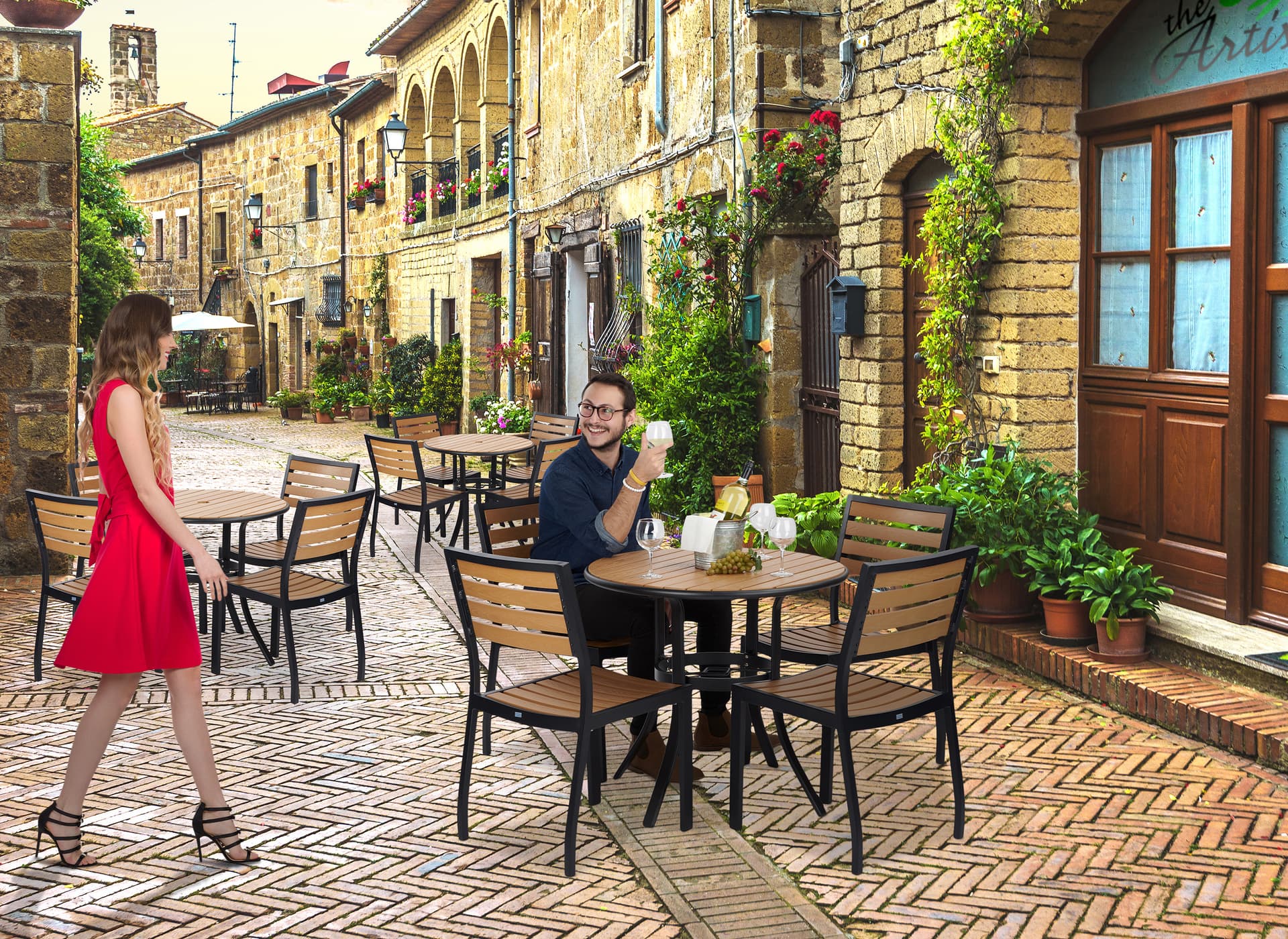 Outdoor patio dining table with two shapes 