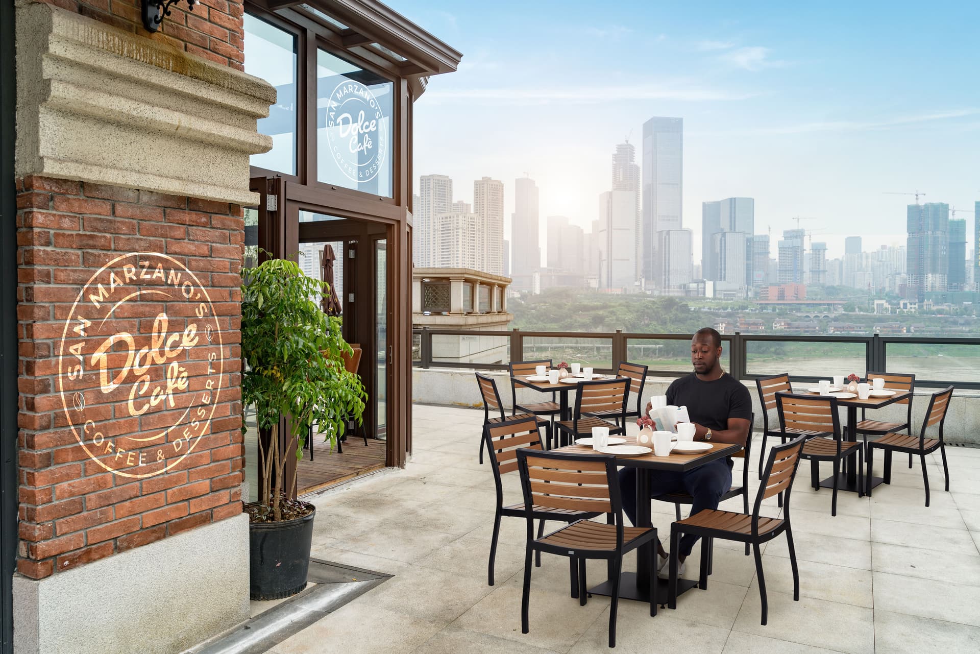 Outdoor patio dining table with indoor usage 