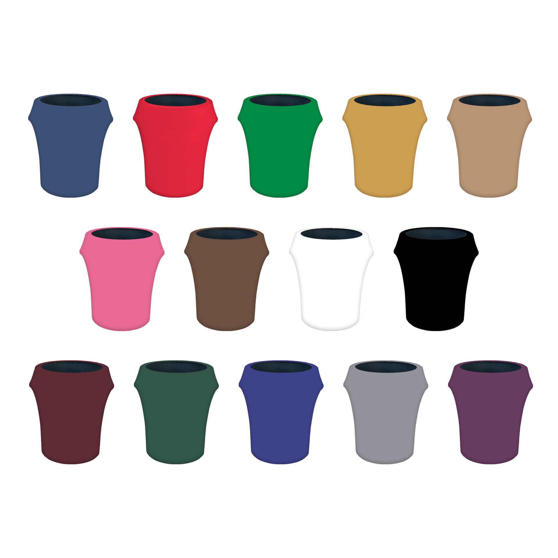 Spandex trash can covers in 14 solid color options