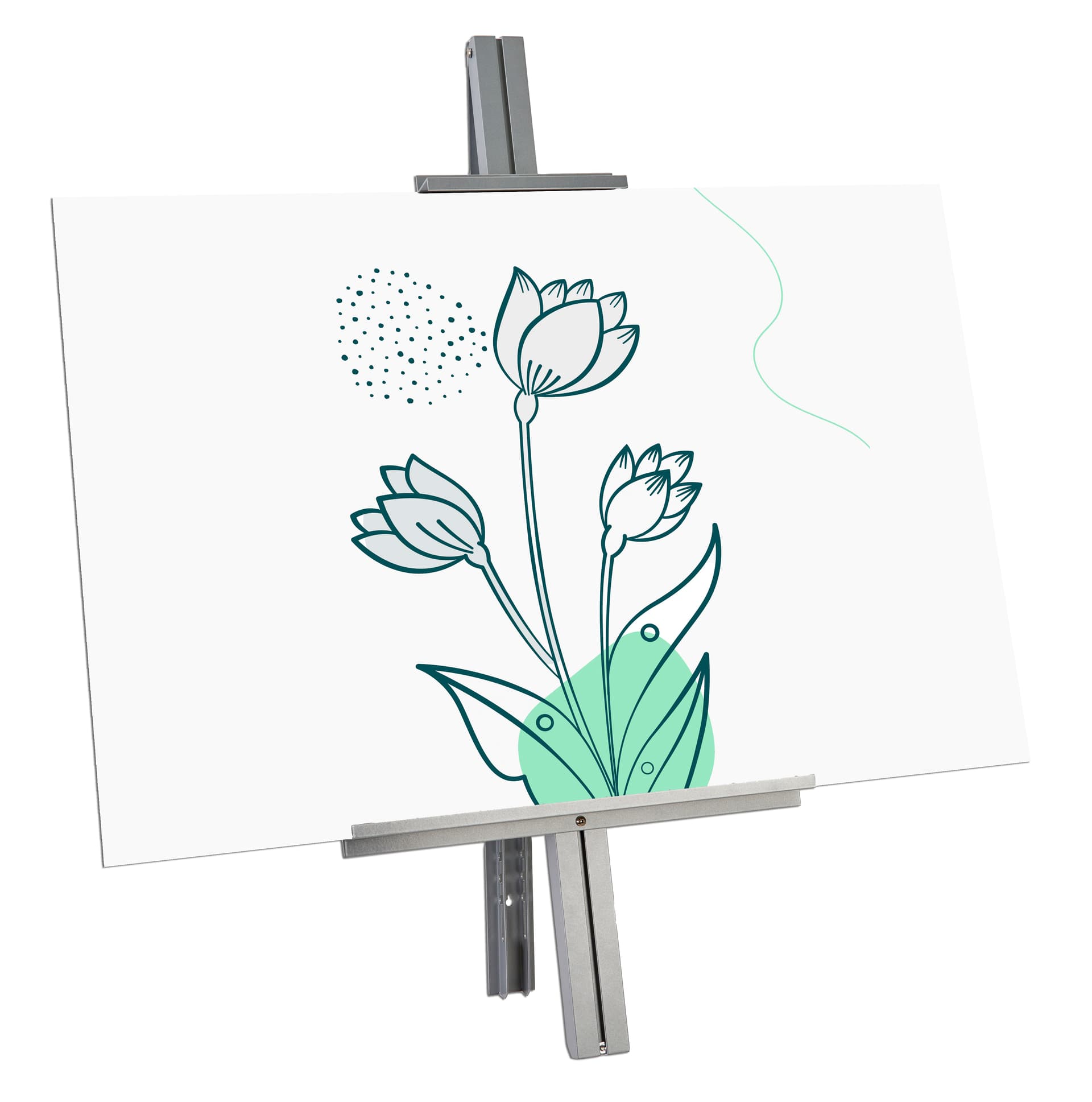 Wall mount easel with matte silver finish