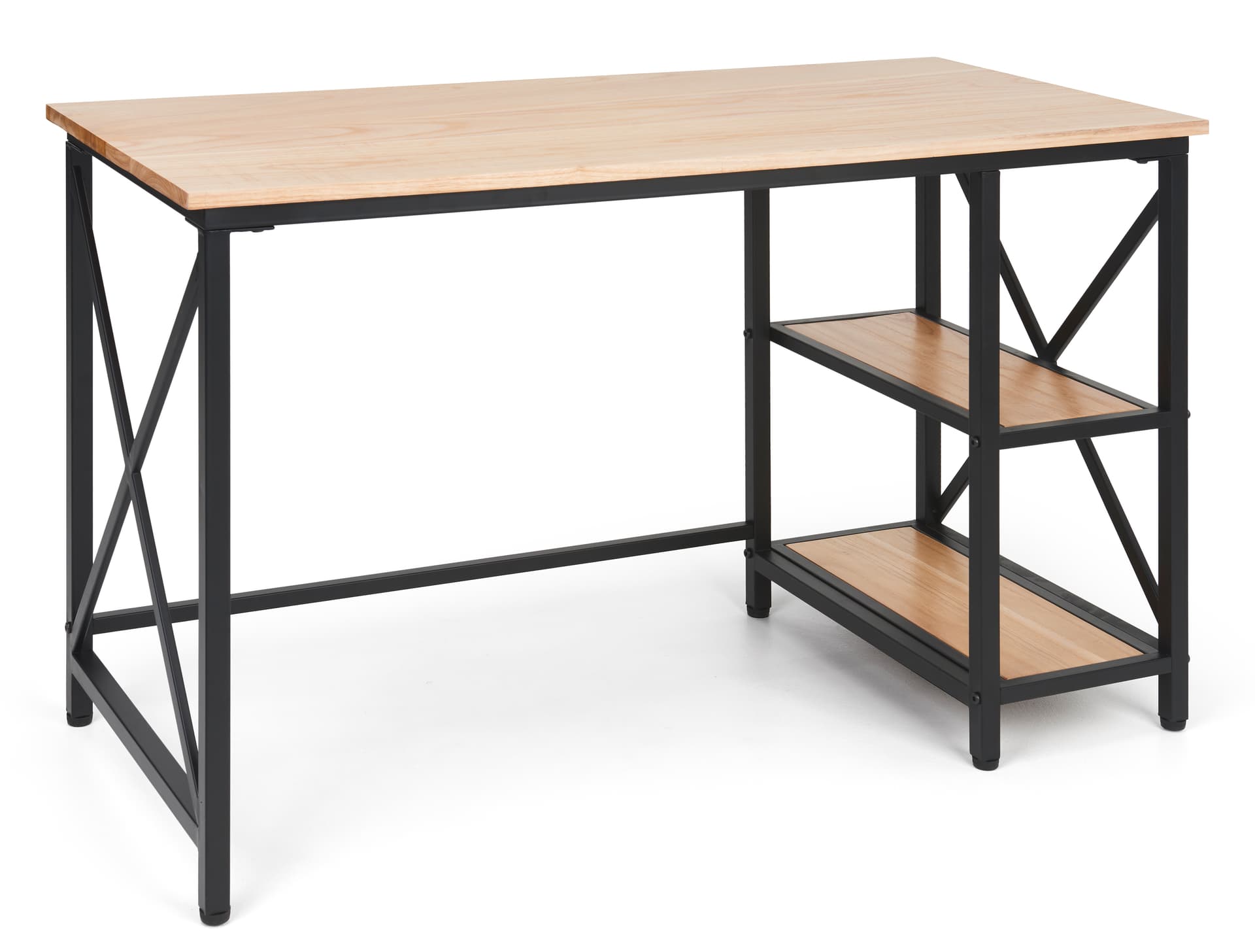Wood and steel desk with 47 inch wide by 22 inch deep surface area