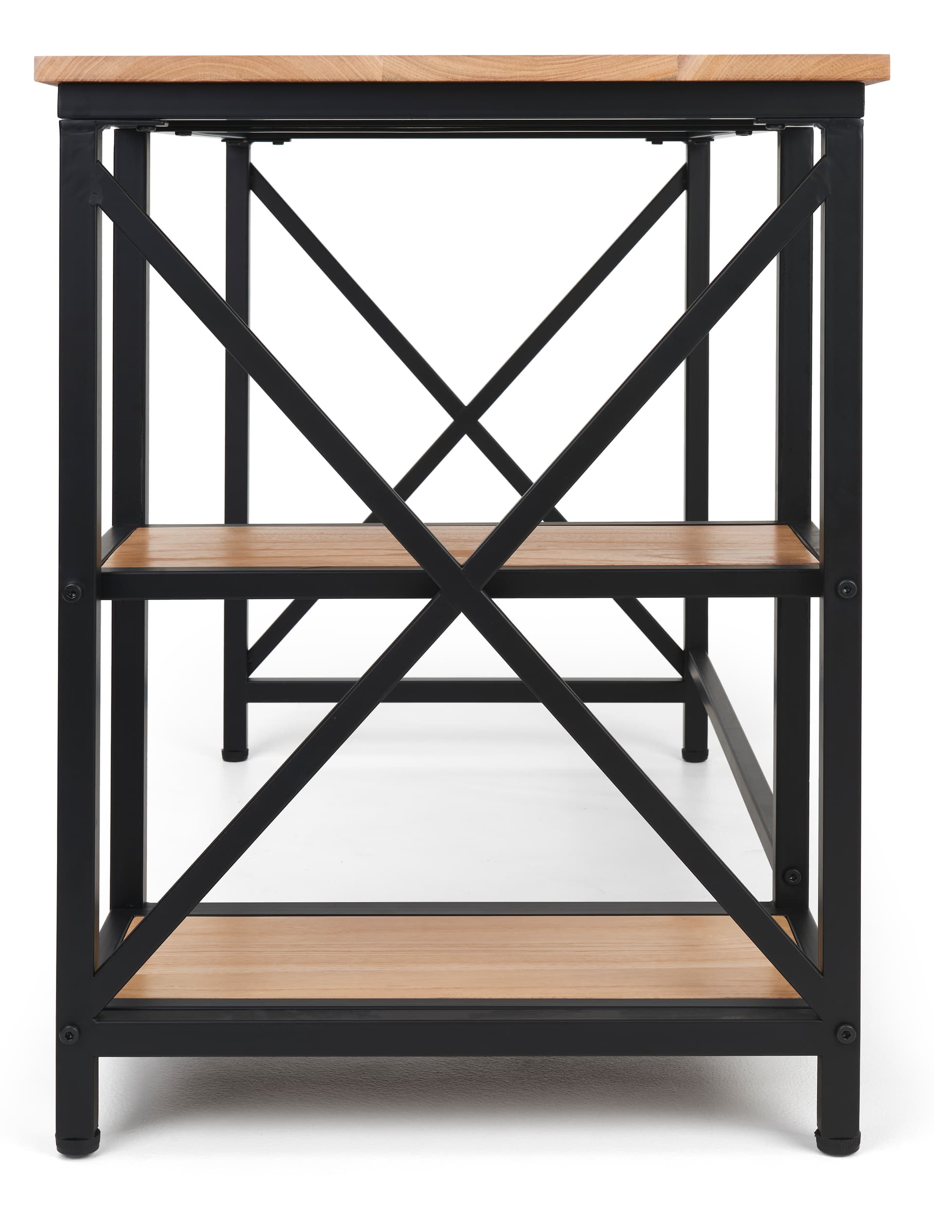 Wood and steel desk with decorative X designs on each end