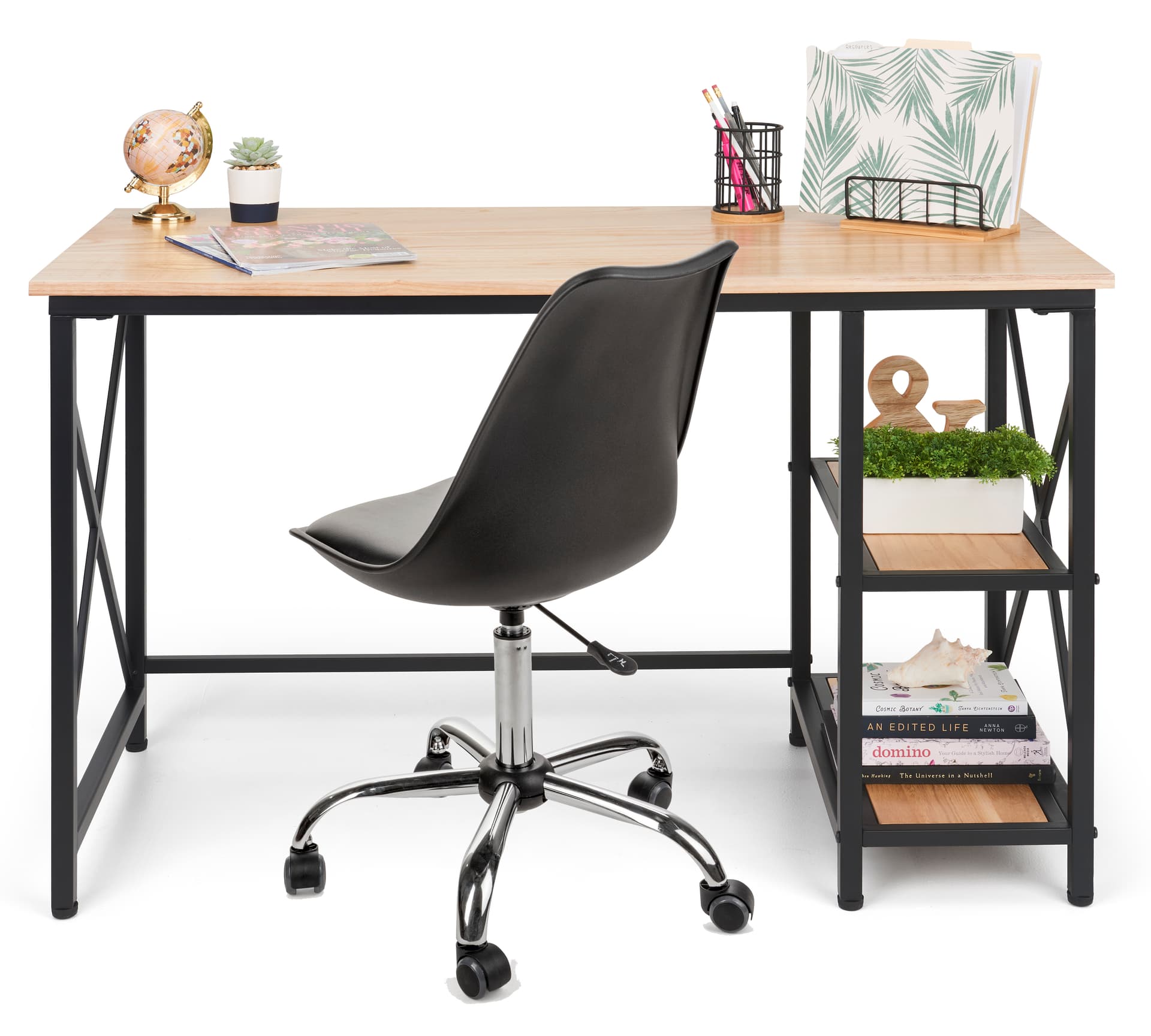 Wood and steel desk with 30 inch tall design