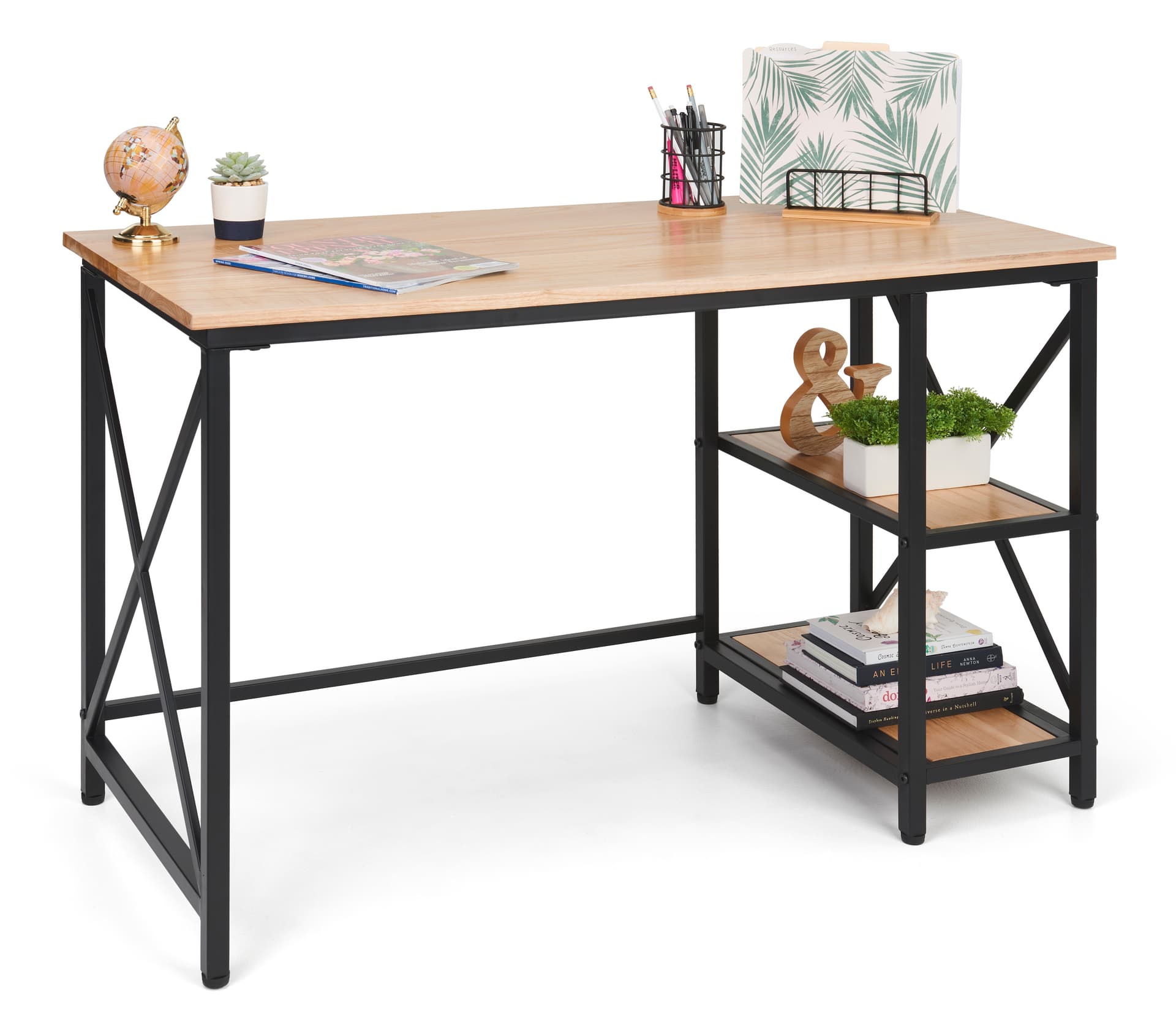 Wood and steel desk with industrial modern design